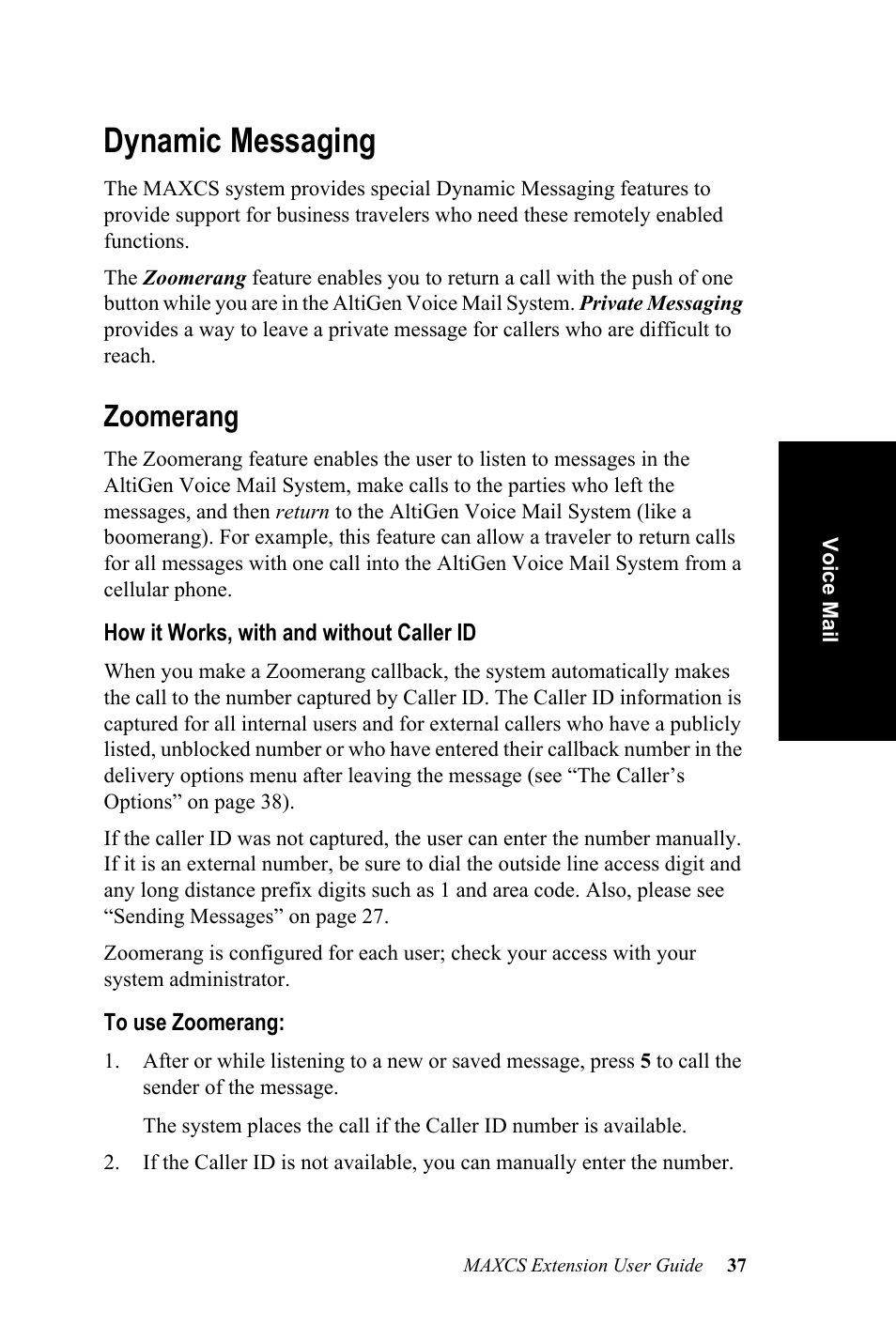 Dynamic messaging, Zoomerang | AltiGen MAXCS 7.0 Extension User Guide User Manual | Page 43 / 48