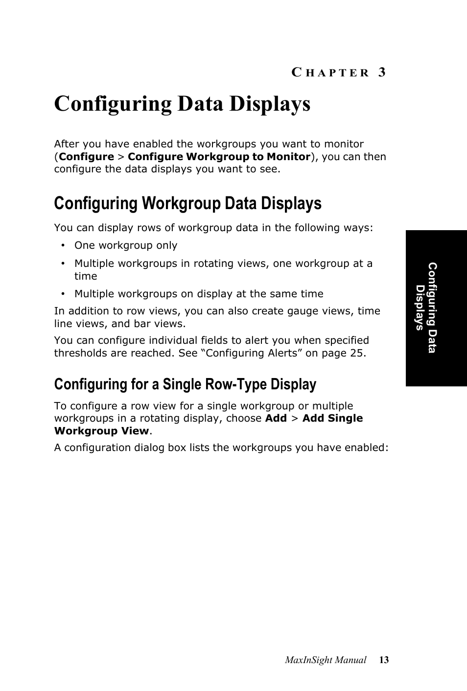 Configuring data displays, Configuring workgroup data displays, Configuring for a single row-type display | Hapter | AltiGen MAXCS 7.0 MaxInSight User Manual | Page 17 / 34