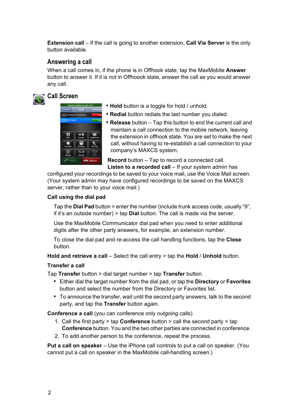 AltiGen MAXCS 7.0 MaxMobile Quick Reference for iPhone User Manual | Page 2 / 4