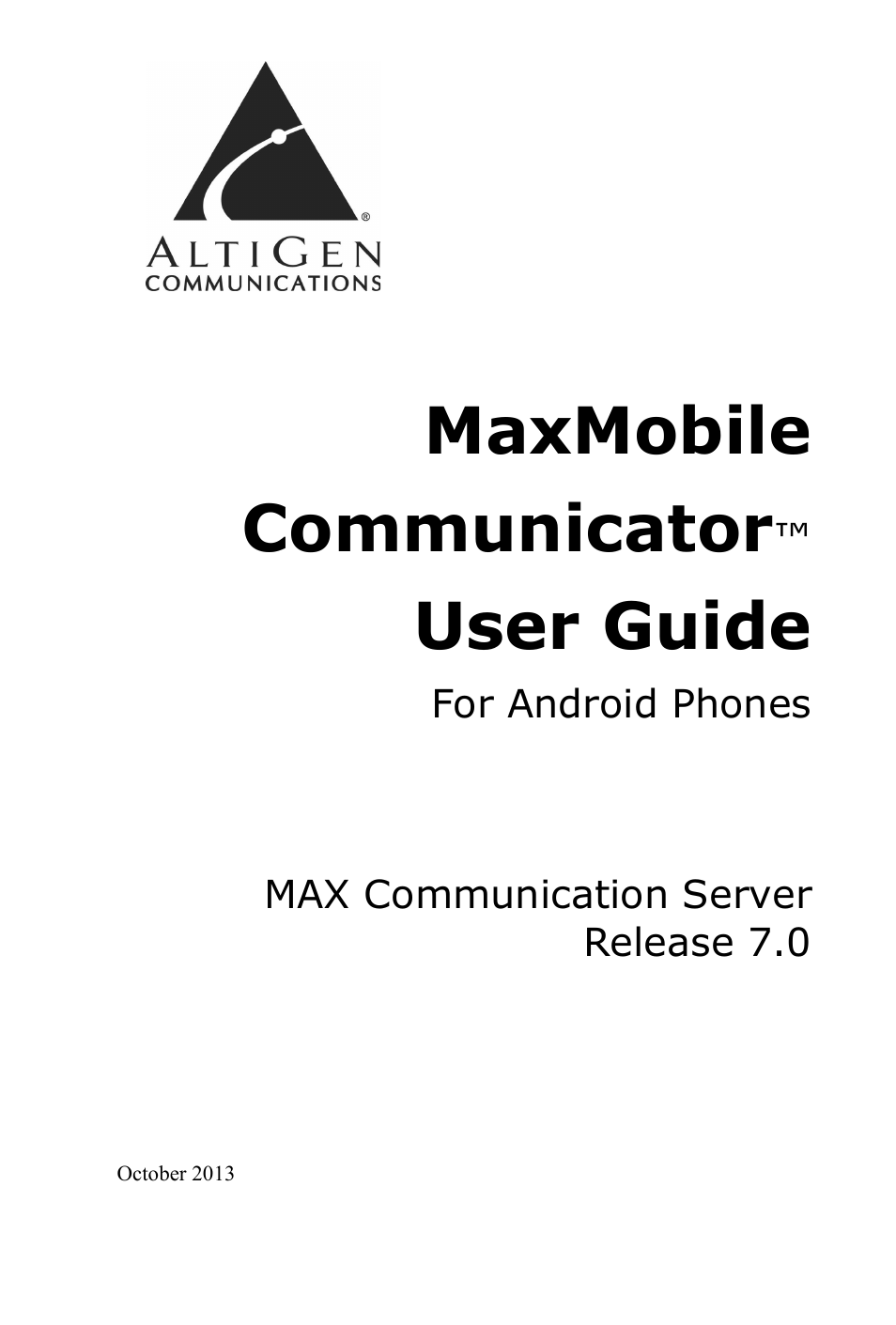 AltiGen MAXCS 7.0 MaxMobile User Guide for Android Phone User Manual | 24 pages