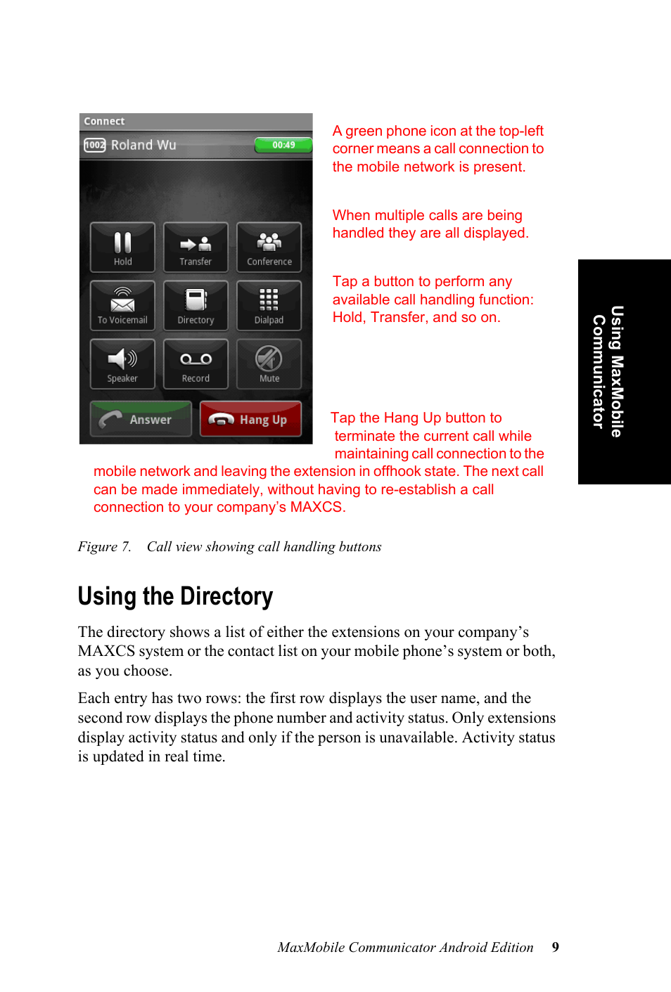 Using the directory | AltiGen MAXCS 7.0 MaxMobile User Guide for Android Phone User Manual | Page 13 / 24