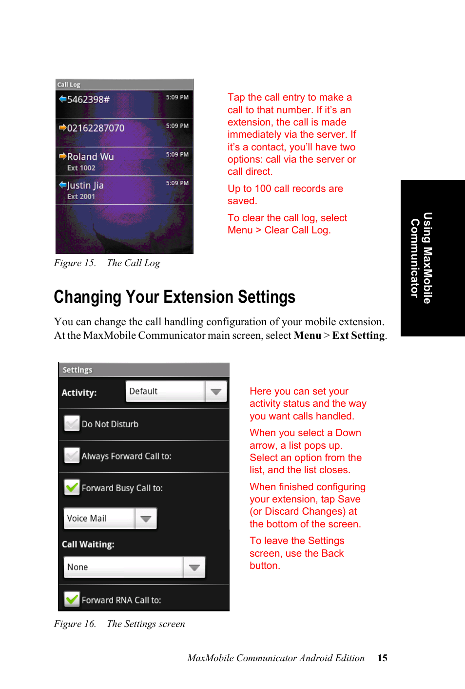 Changing your extension settings | AltiGen MAXCS 7.0 MaxMobile User Guide for Android Phone User Manual | Page 19 / 24