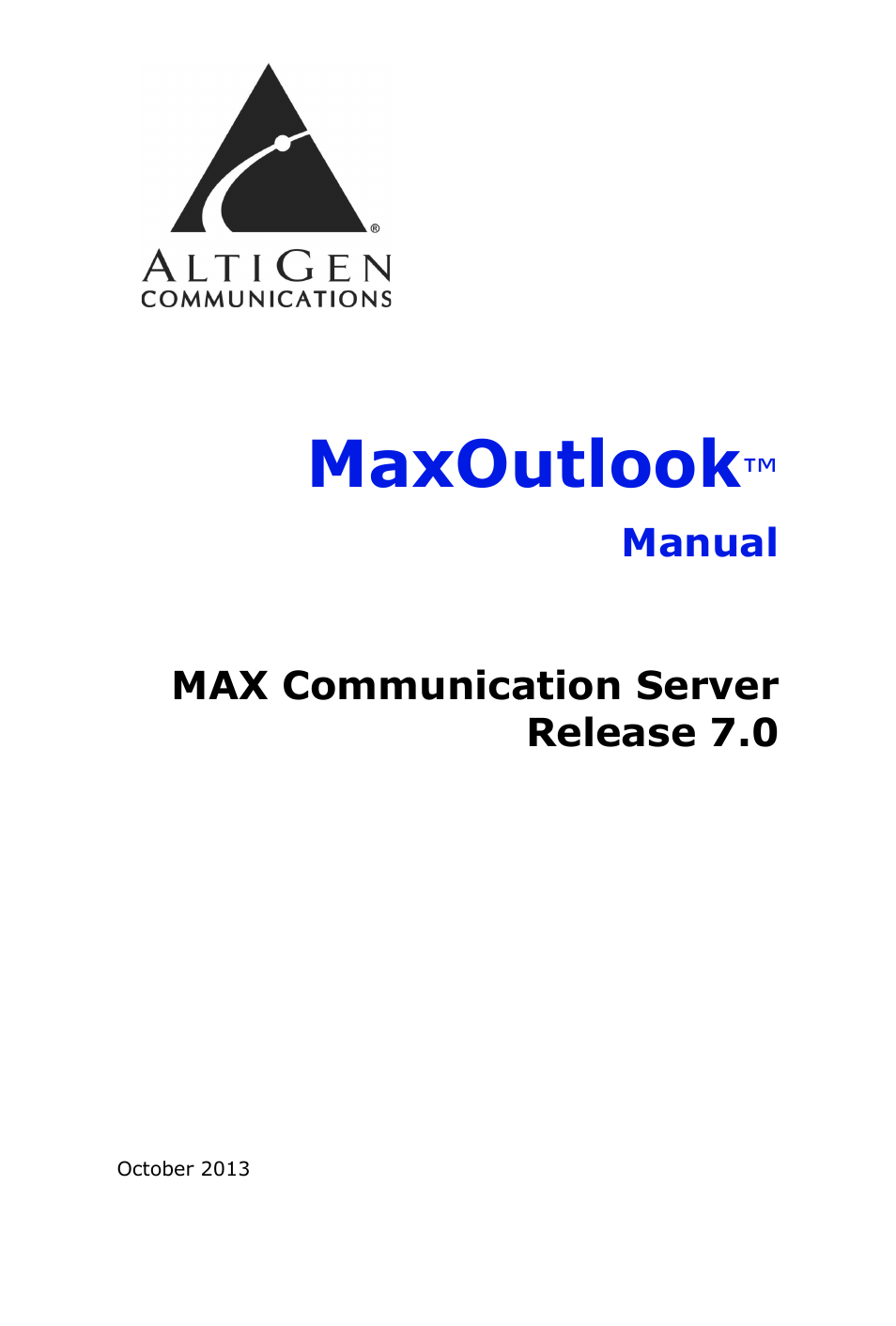 AltiGen MAXCS 7.0 MaxOutlook User Manual | 81 pages