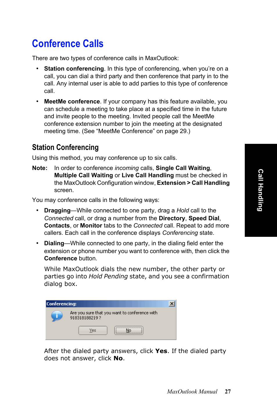 Conference calls, Station conferencing | AltiGen MAXCS 7.0 MaxOutlook User Manual | Page 33 / 81