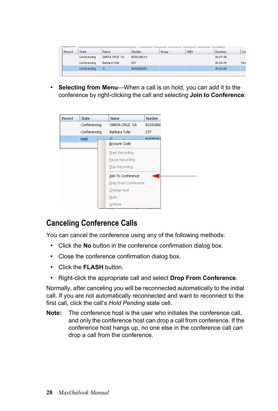 Canceling conference calls | AltiGen MAXCS 7.0 MaxOutlook User Manual | Page 34 / 81