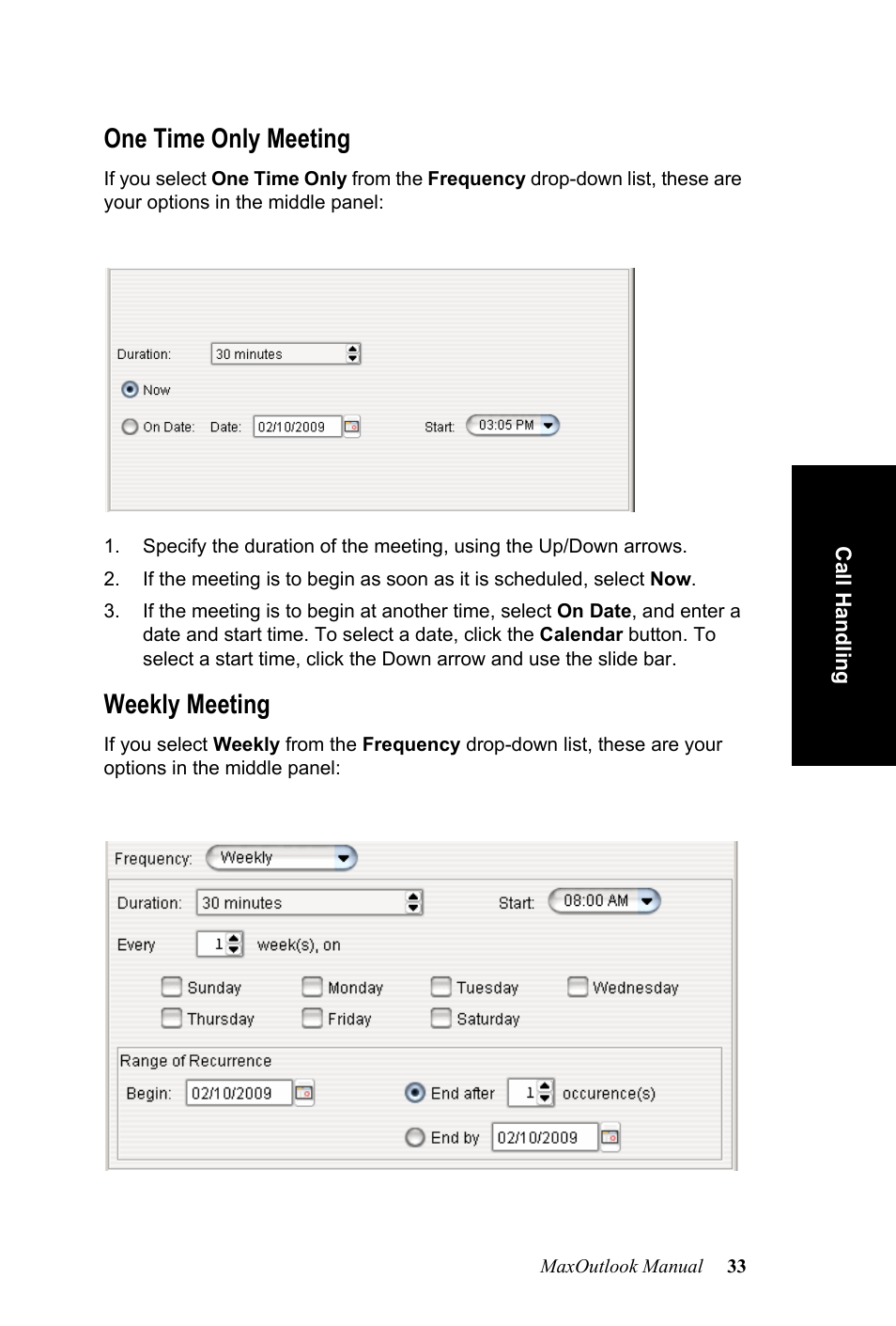 One time only meeting, Weekly meeting | AltiGen MAXCS 7.0 MaxOutlook User Manual | Page 39 / 81