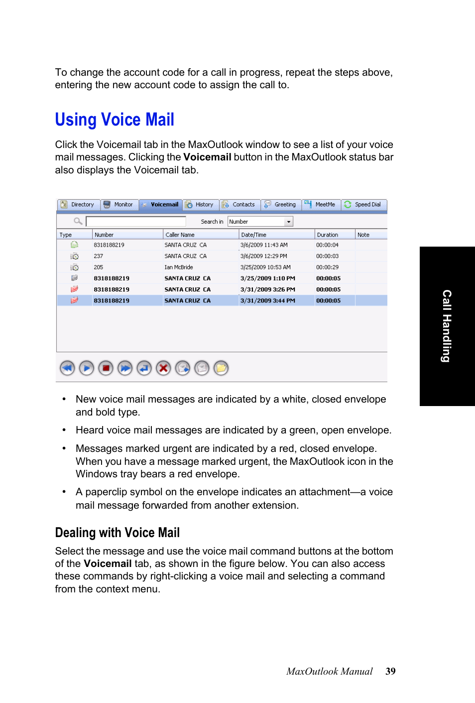 Using voice mail, Dealing with voice mail | AltiGen MAXCS 7.0 MaxOutlook User Manual | Page 45 / 81