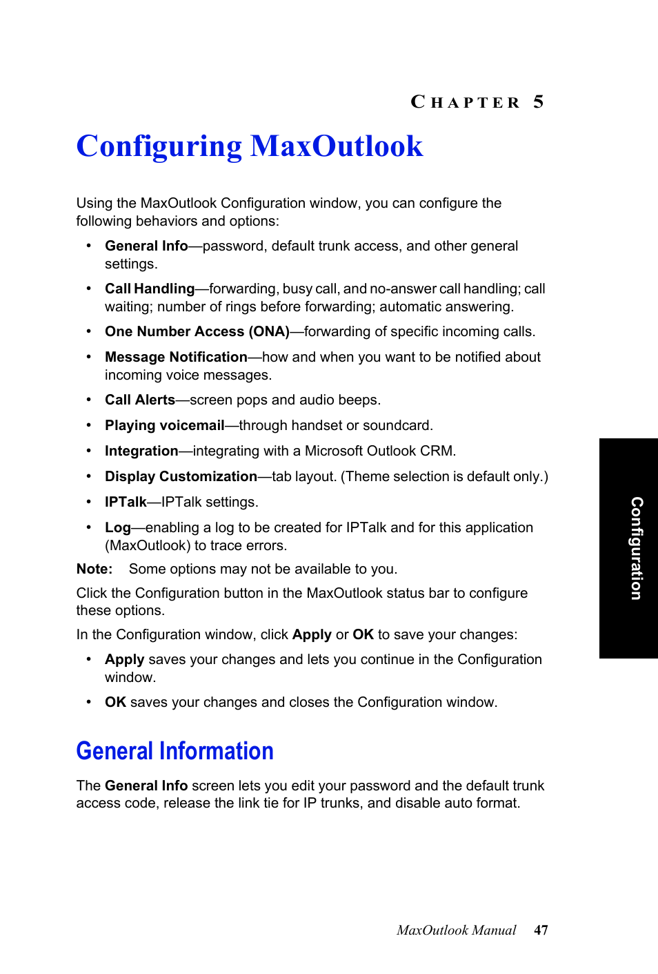 Configuring maxoutlook, General information, Hapter | AltiGen MAXCS 7.0 MaxOutlook User Manual | Page 53 / 81