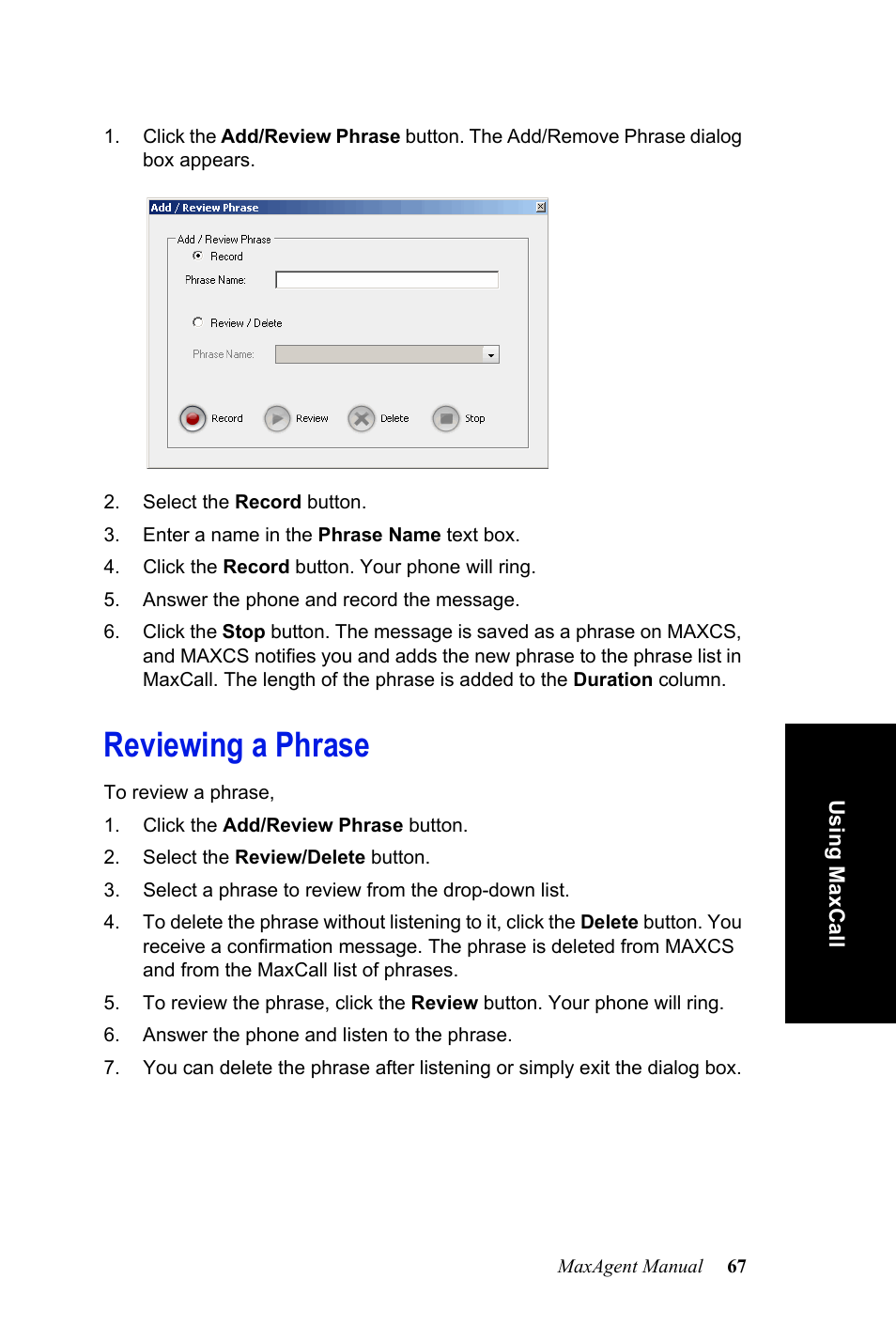 Reviewing a phrase | AltiGen MAXCS 7.0 MaxOutlook User Manual | Page 73 / 81