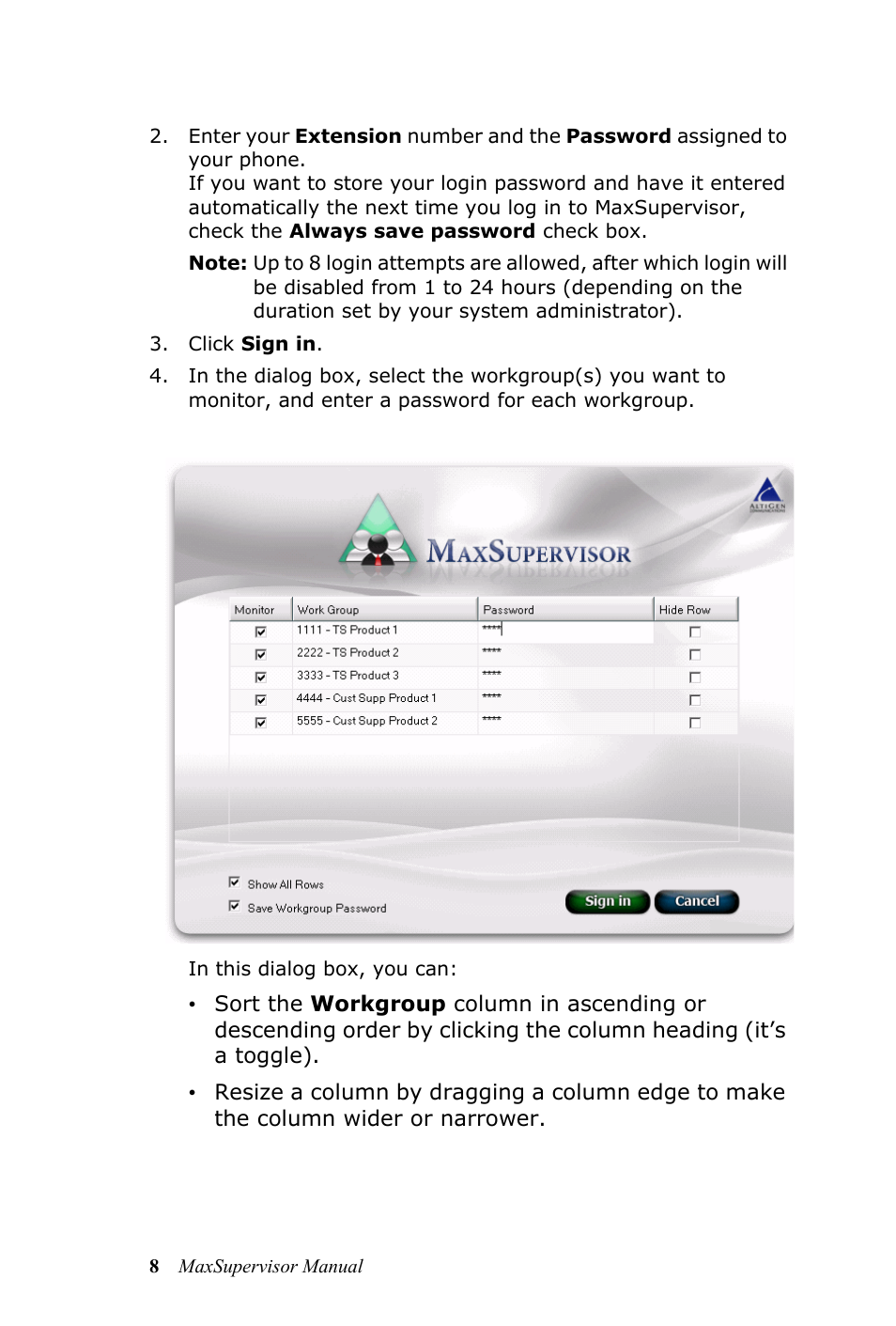 AltiGen MAXCS 7.0 MaxSupervisor User Manual | Page 12 / 42