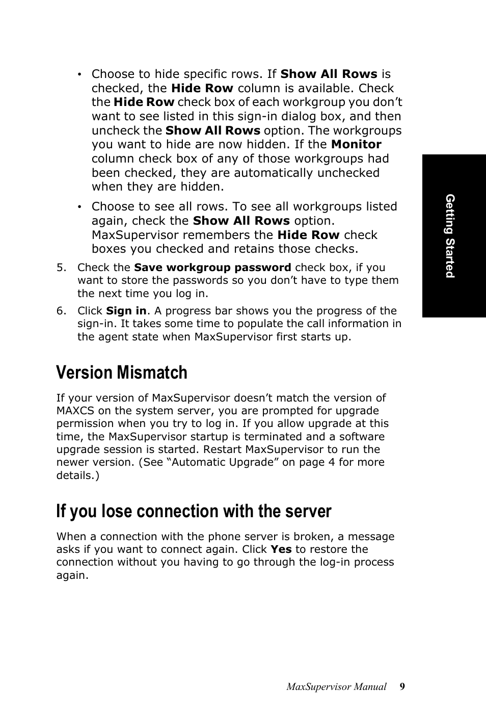 Version mismatch, If you lose connection with the server | AltiGen MAXCS 7.0 MaxSupervisor User Manual | Page 13 / 42