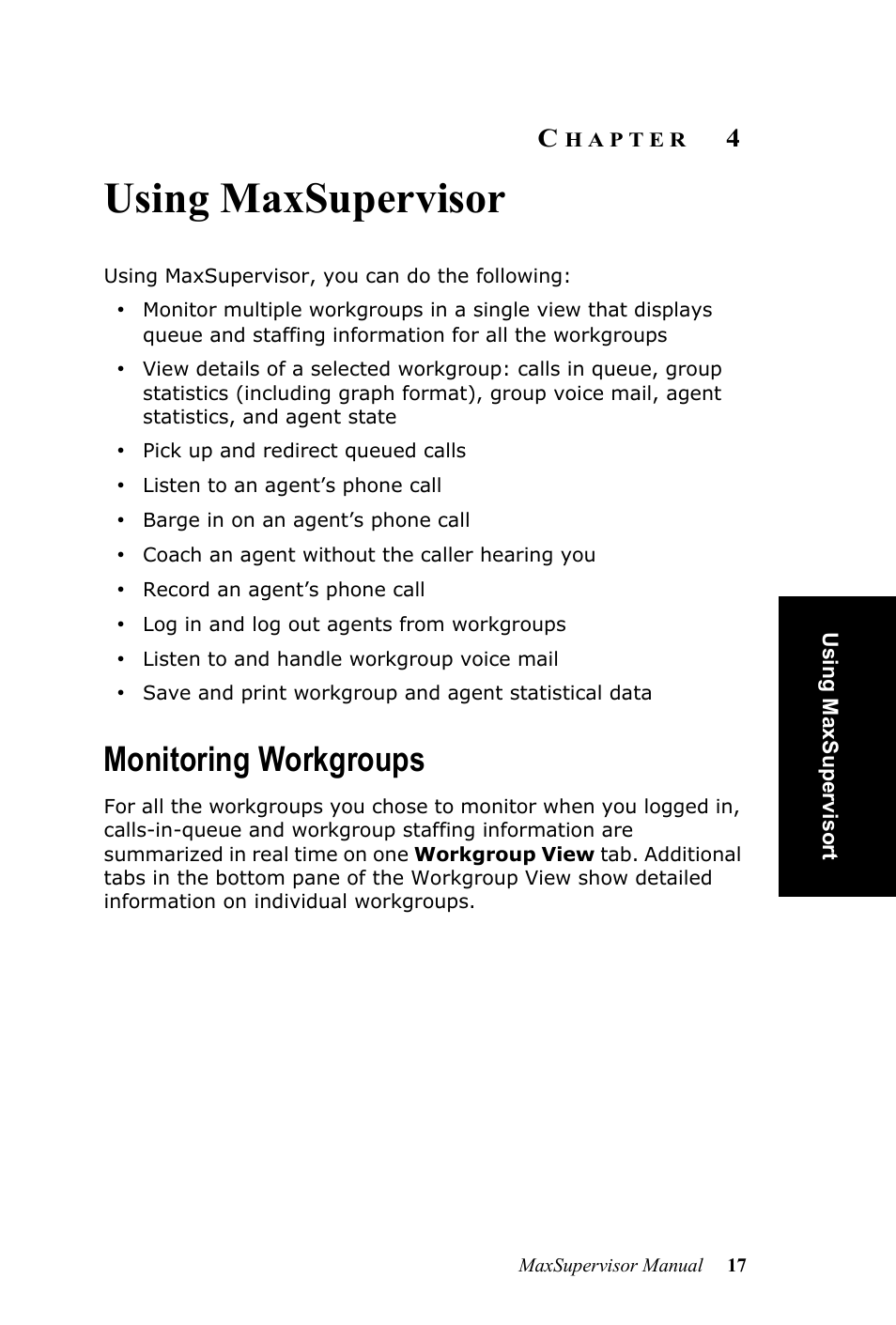 Using maxsupervisor, Monitoring workgroups, Hapter | AltiGen MAXCS 7.0 MaxSupervisor User Manual | Page 21 / 42