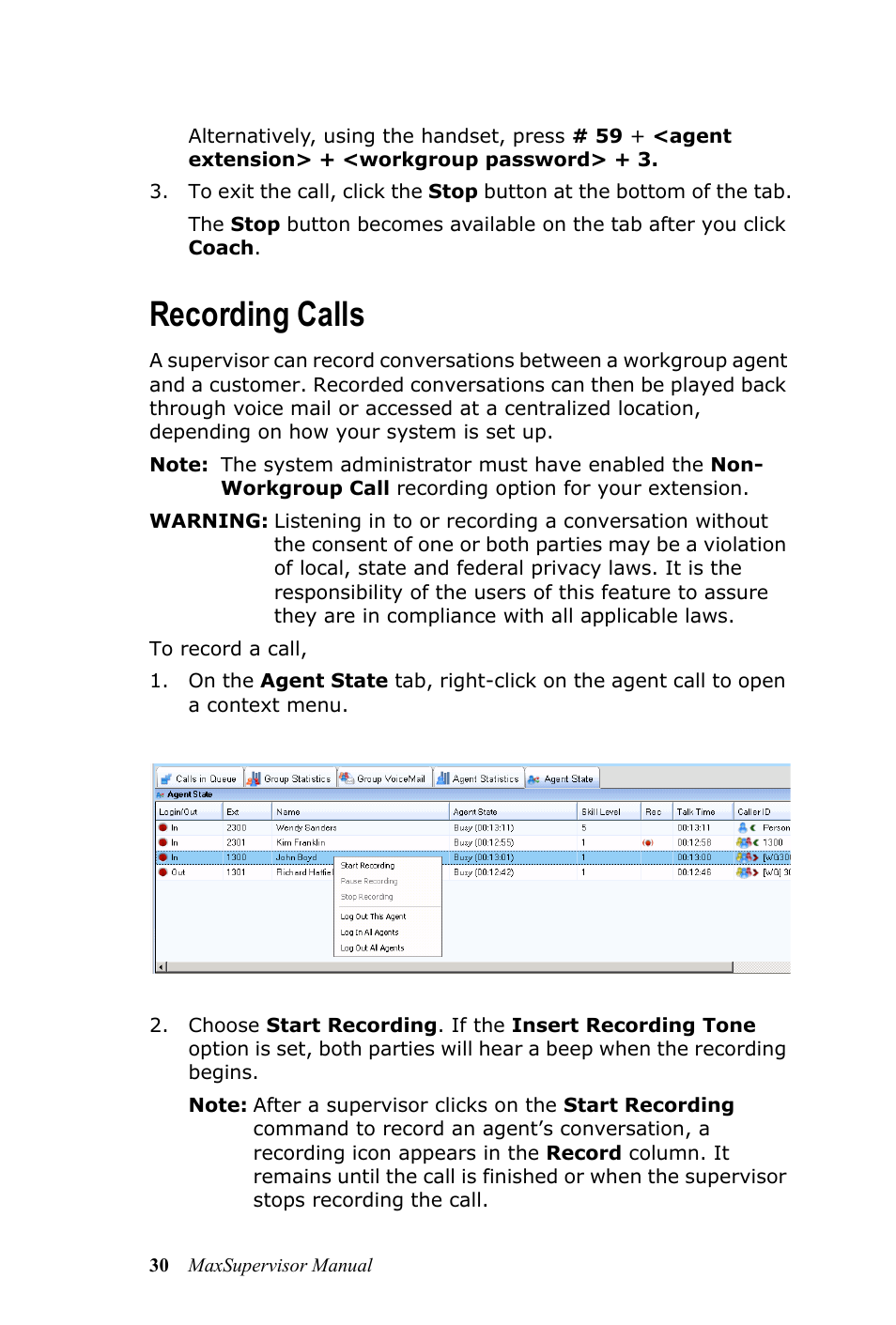 Recording calls | AltiGen MAXCS 7.0 MaxSupervisor User Manual | Page 34 / 42