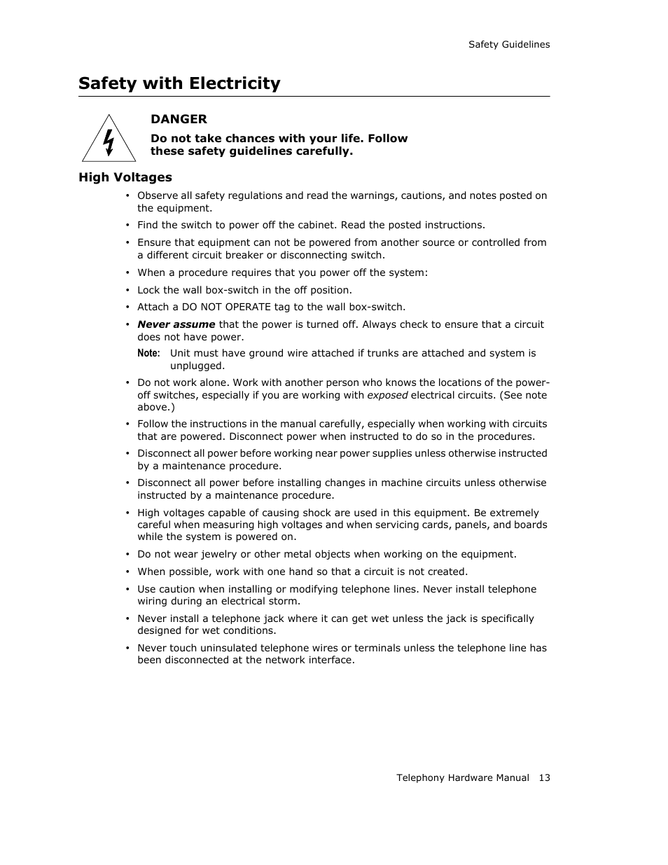 Safety with electricity | AltiGen MAXCS 7.0 Telephony Hardware User Manual | Page 19 / 68