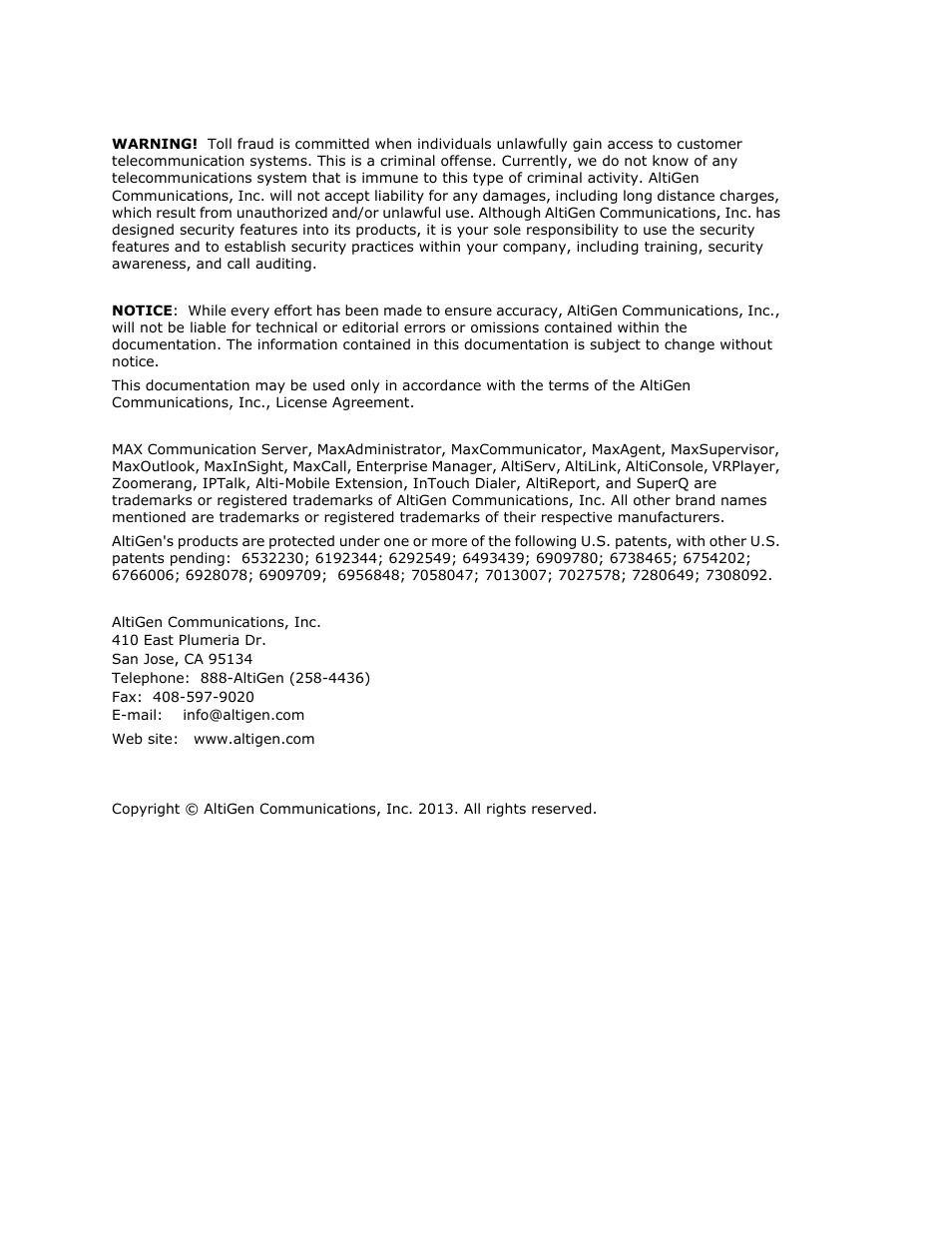 AltiGen MAXCS 7.0 Telephony Hardware User Manual | Page 2 / 68