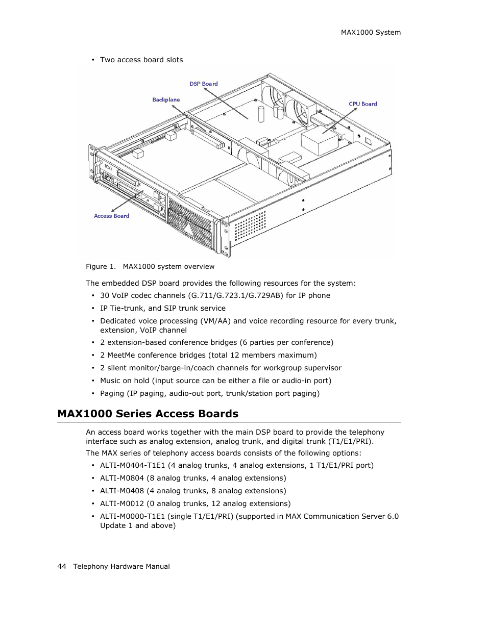 Max1000 series access boards | AltiGen MAXCS 7.0 Telephony Hardware User Manual | Page 50 / 68