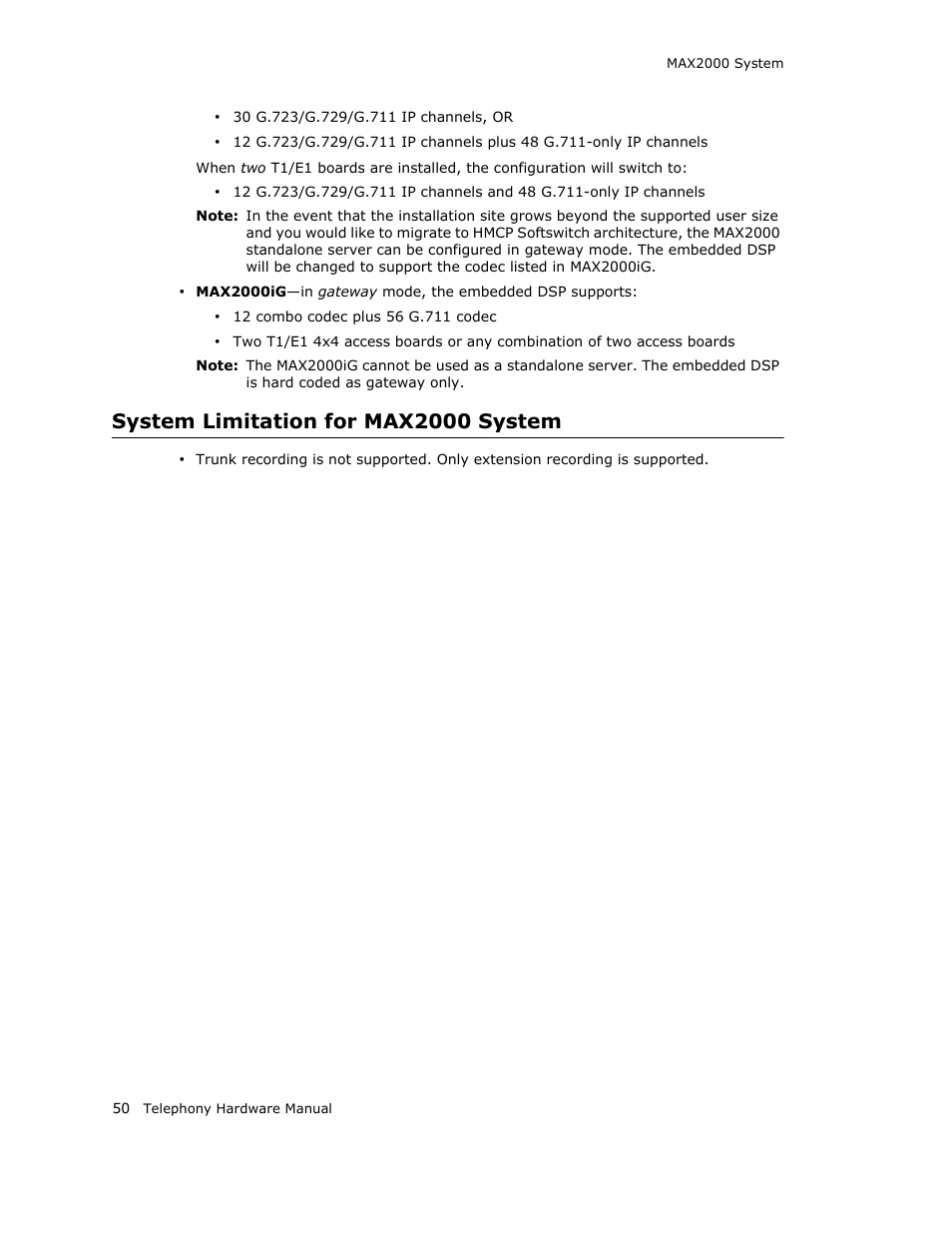 System limitation for max2000 system | AltiGen MAXCS 7.0 Telephony Hardware User Manual | Page 56 / 68