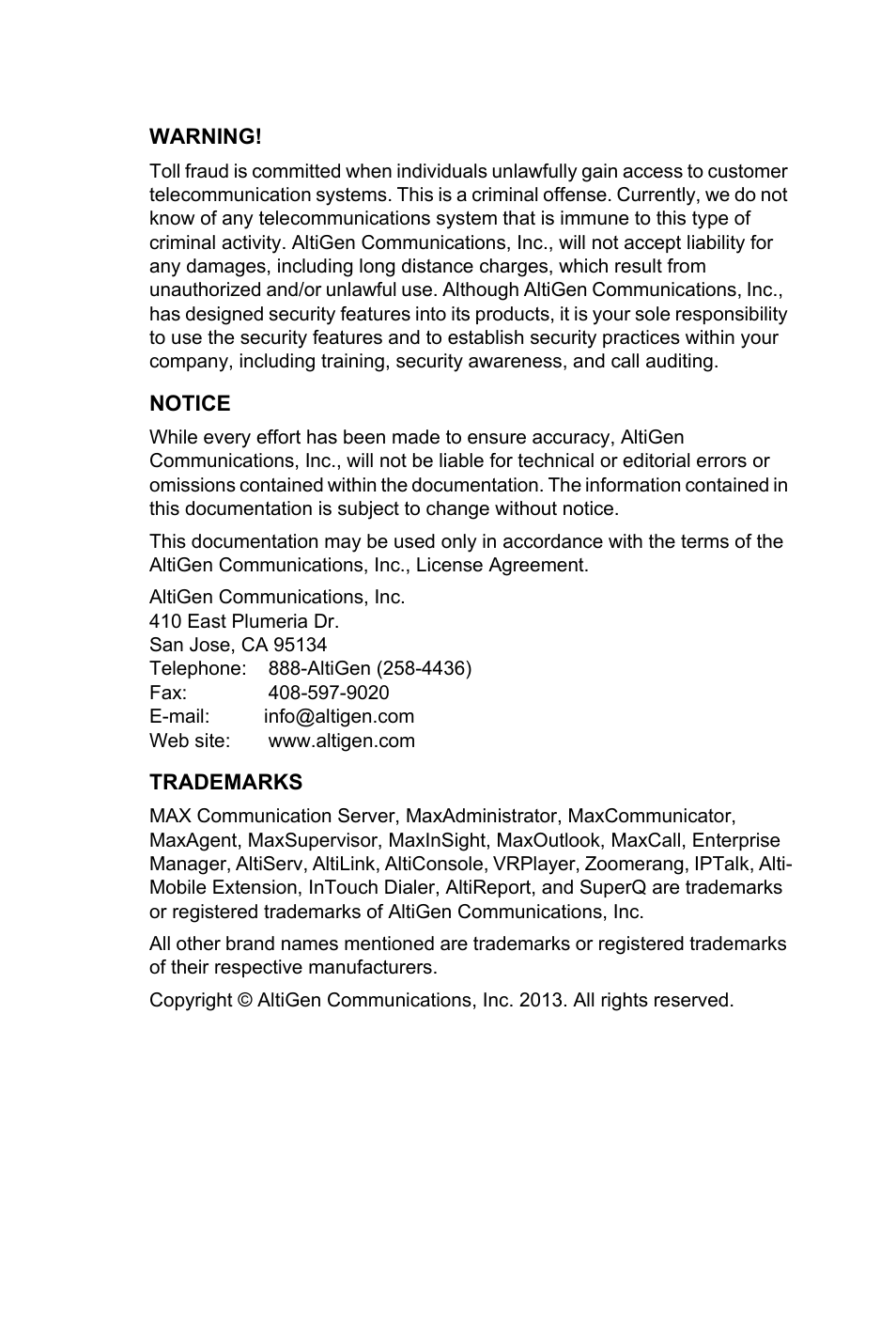 AltiGen MAXCS 7.0 VRManager User Manual | Page 2 / 32