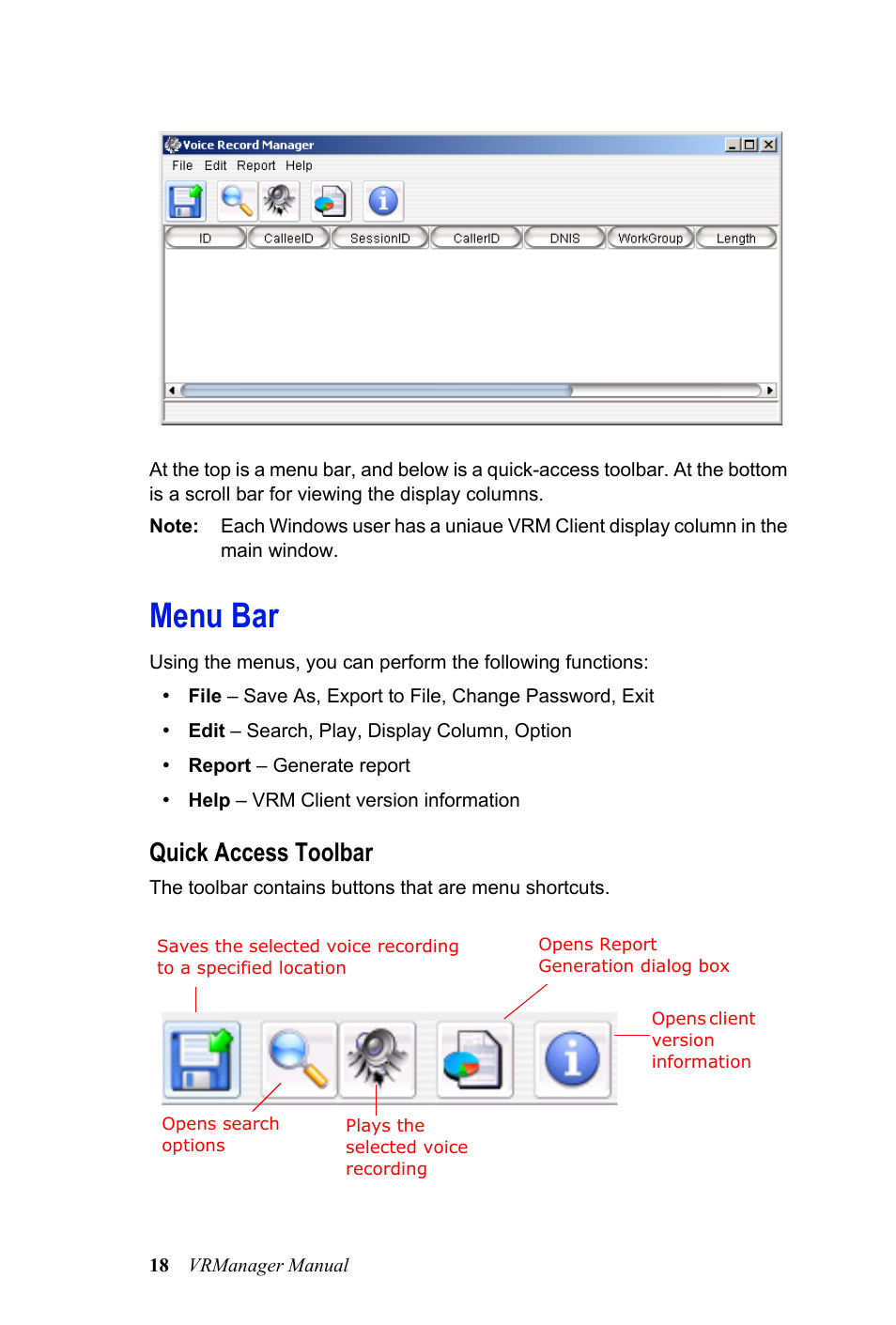 Menu bar, Quick access toolbar | AltiGen MAXCS 7.0 VRManager User Manual | Page 22 / 32