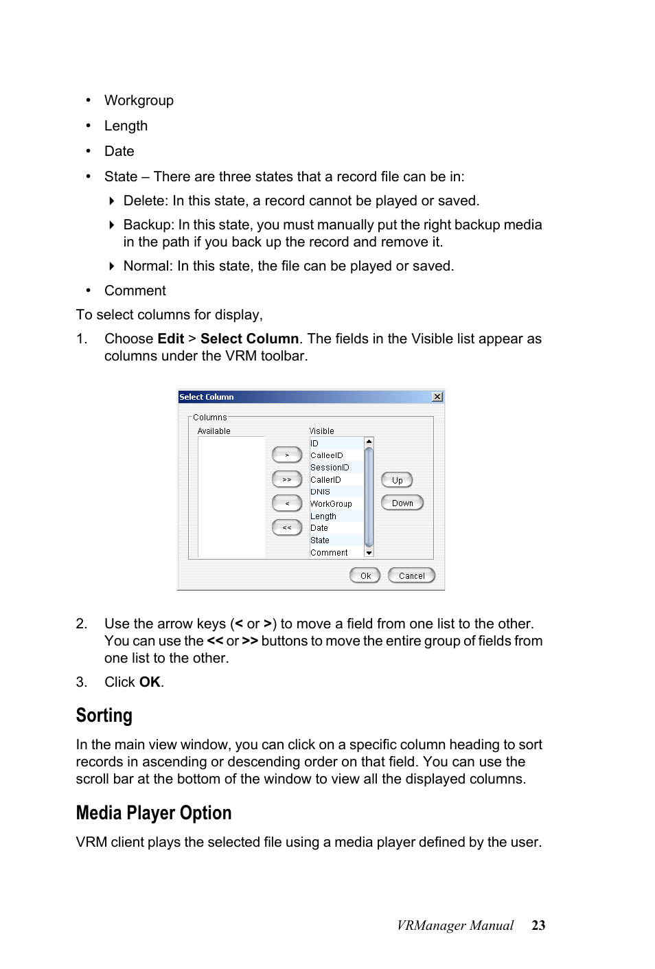 Sorting, Media player option, Sorting media player option | AltiGen MAXCS 7.0 VRManager User Manual | Page 27 / 32