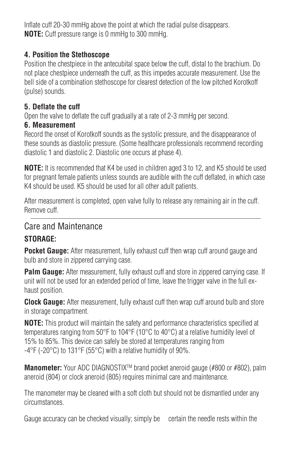 Care and maintenance | American Diagnostic Corporation (ADC) Diagnostix 75XX User Manual | Page 7 / 10