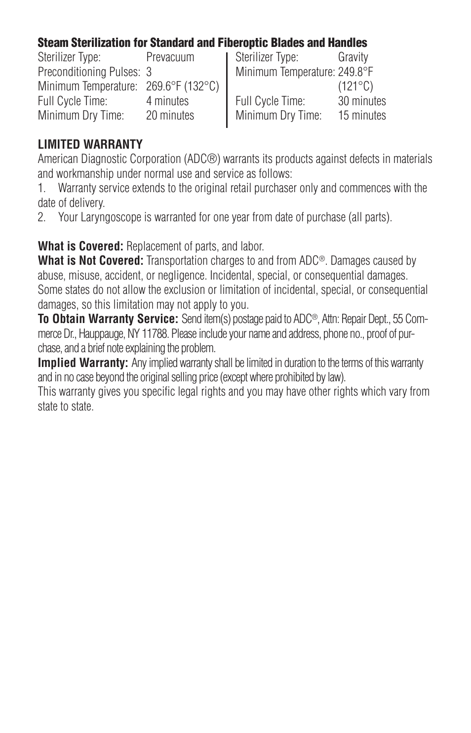 American Diagnostic Corporation (ADC) Satin Standard User Manual | Page 6 / 7