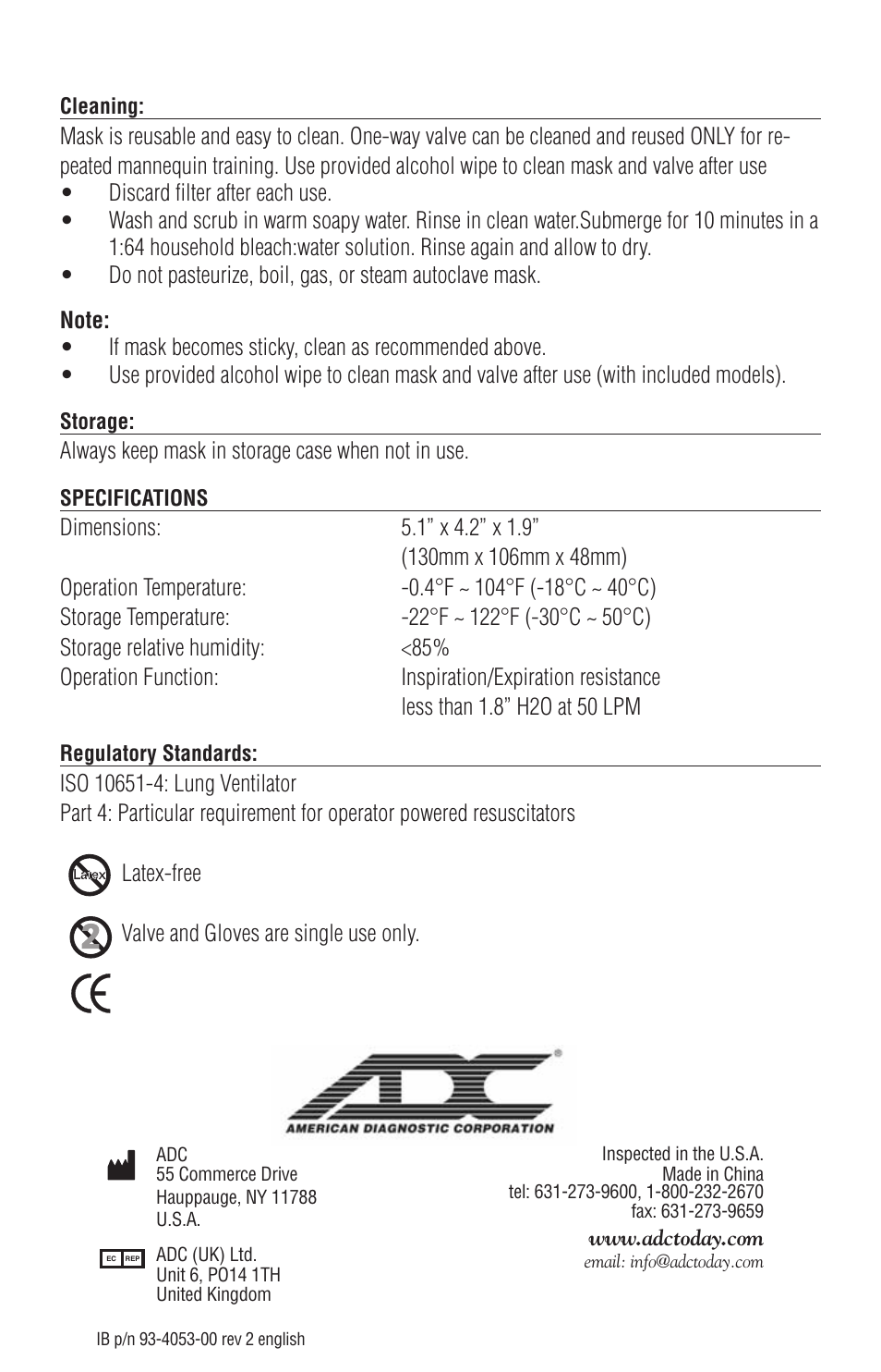 American Diagnostic Corporation (ADC) Adsafe CPR 4053 User Manual | Page 4 / 4