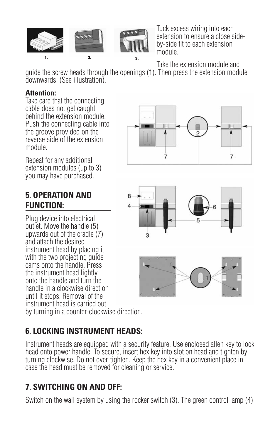 Operation and function, Locking instrument heads, Switching on and off | American Diagnostic Corporation (ADC) Adstation 5610 User Manual | Page 4 / 7