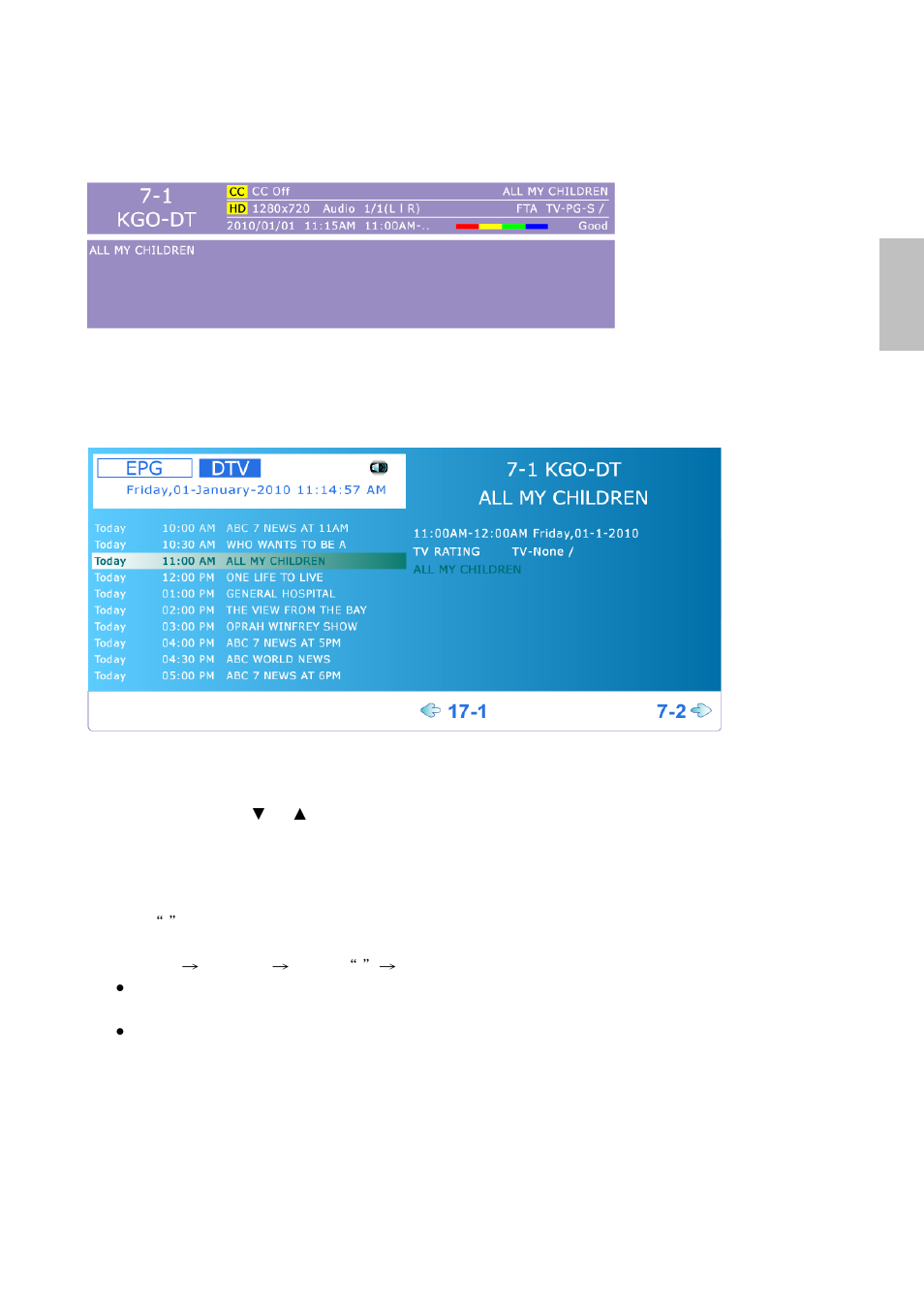 English, Info, Electronic program guide (epg) | Channel select | AOC LC27H060 User Manual | Page 24 / 44