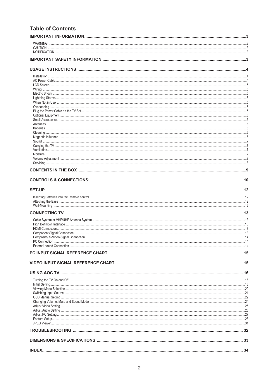 AOC LC32W063 User Manual | Page 3 / 37