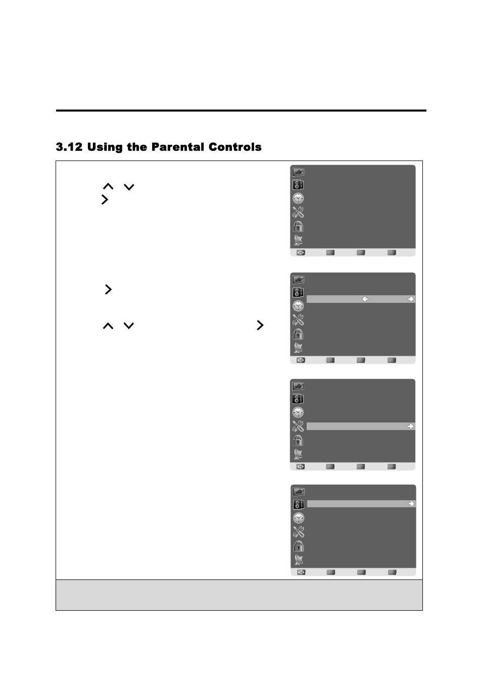 Engli sh, 12 using the parental controls, English | Press menu to display the osd main menu, Press ok to set or reset each area | AOC LE23H062 User Manual | Page 31 / 123