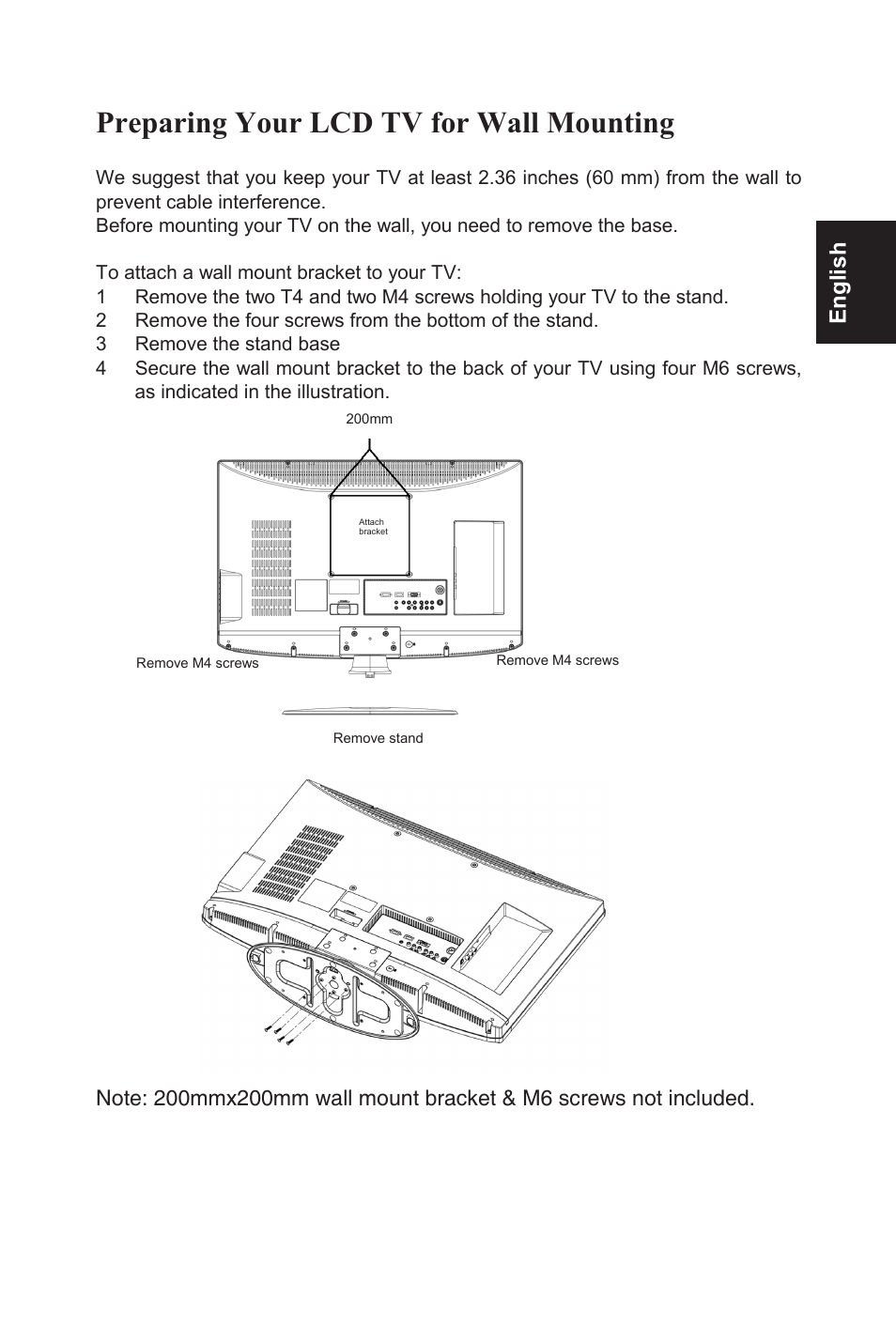 Preparing your lcd tv for wall mounting, English | AOC L32W831 User Manual | Page 10 / 139