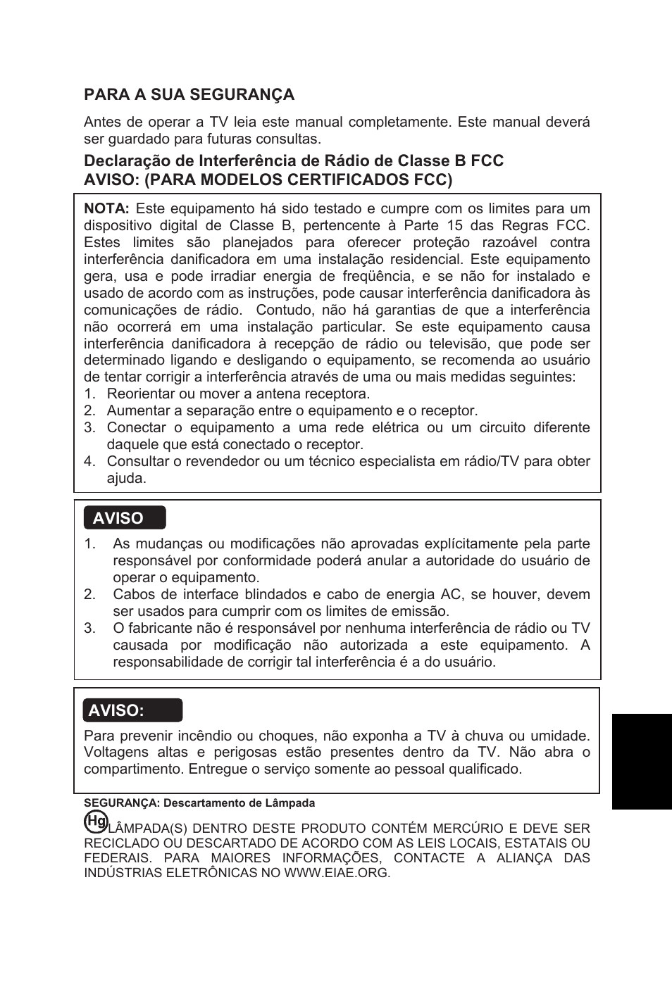 Para a sua segurança, Aviso, 2portugu ê s | AOC L32W831 User Manual | Page 108 / 139