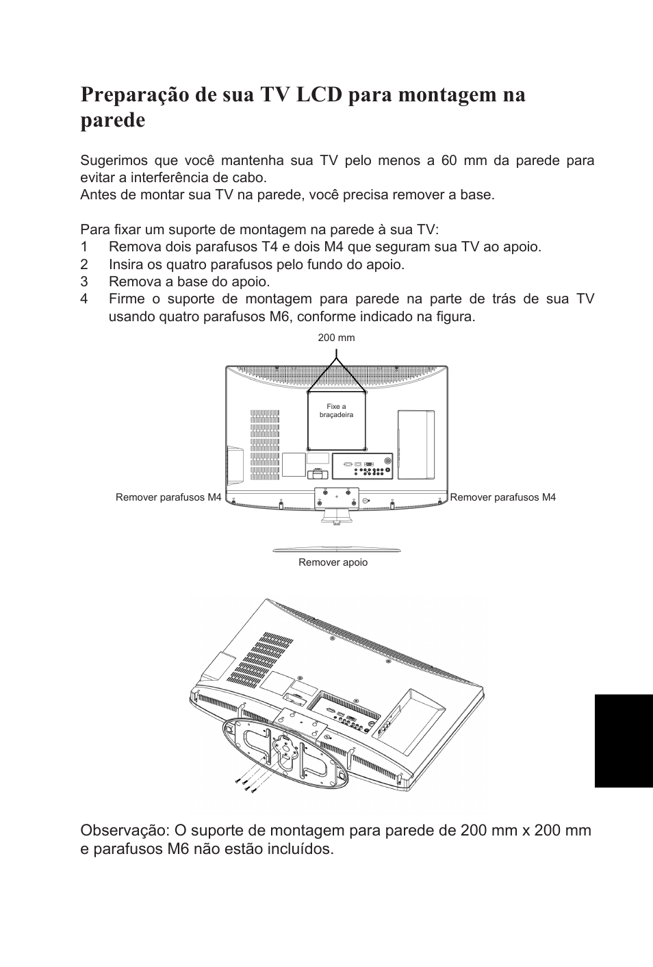 Preparação de sua tv lcd para montagem na parede, 8portugu ê s | AOC L32W831 User Manual | Page 114 / 139