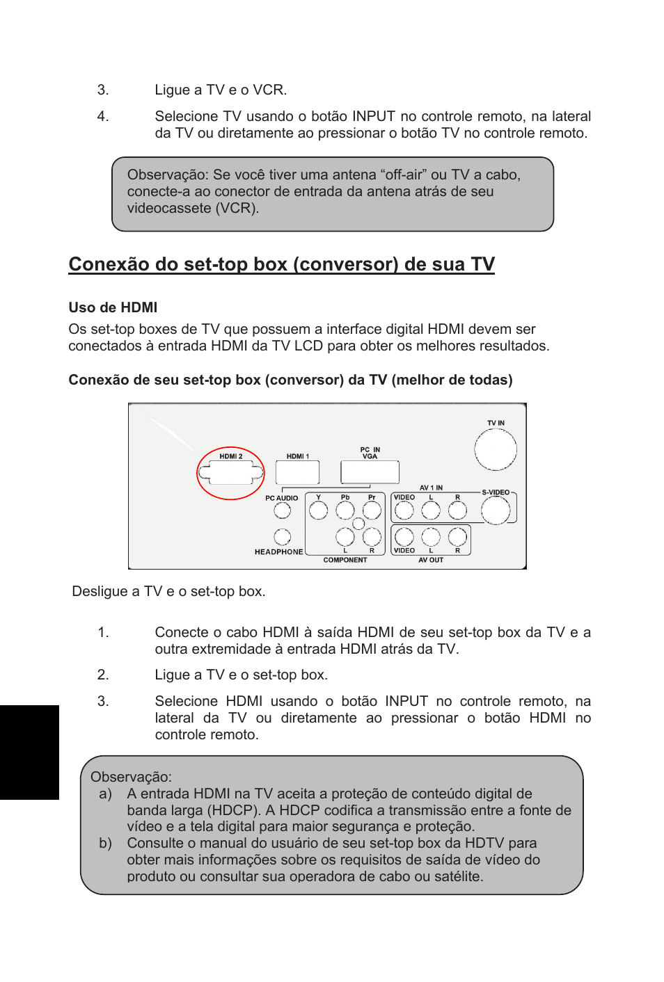 Conexão do set-top box (conversor) de sua tv | AOC L32W831 User Manual | Page 123 / 139