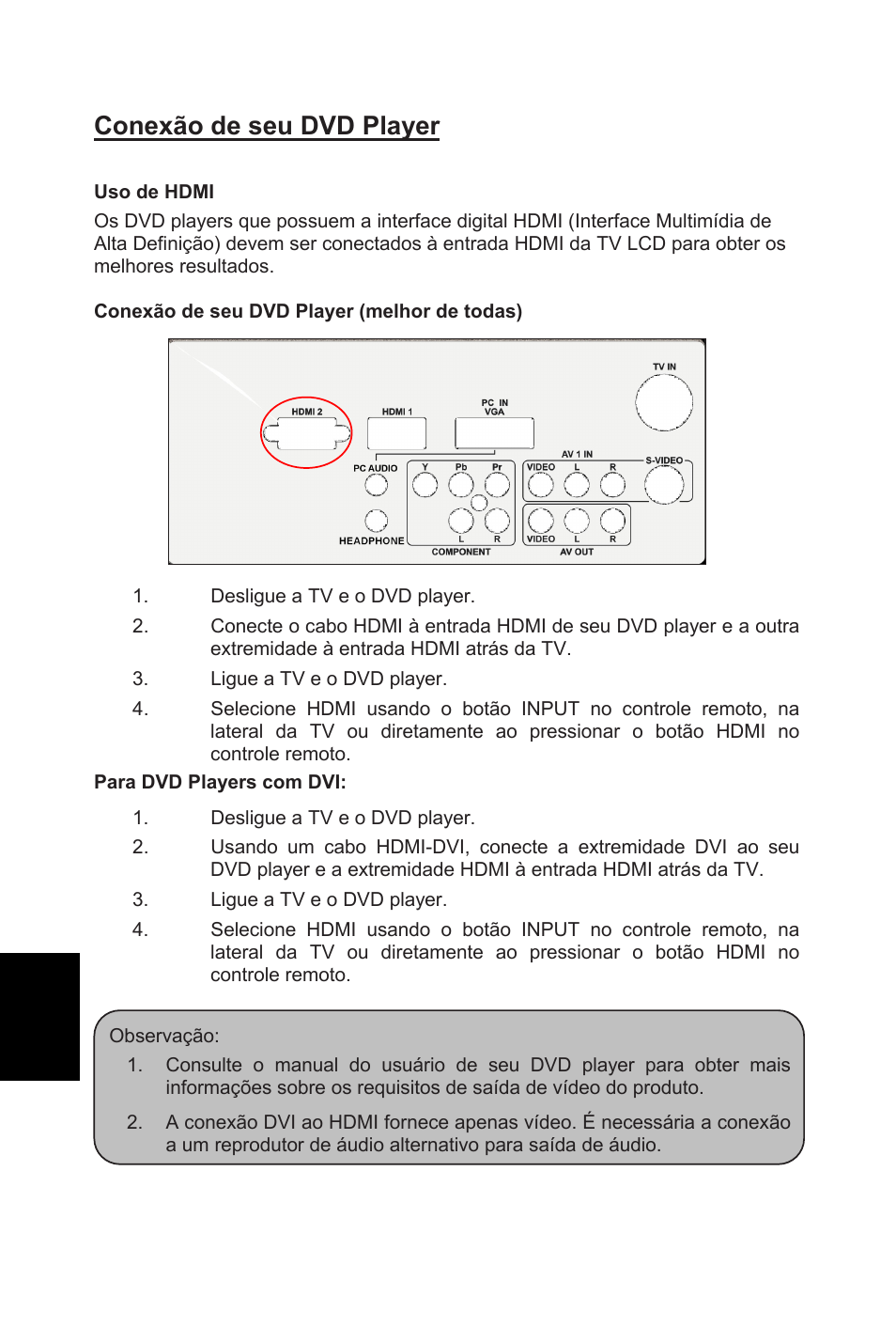 Conexão de seu dvd player | AOC L32W831 User Manual | Page 127 / 139