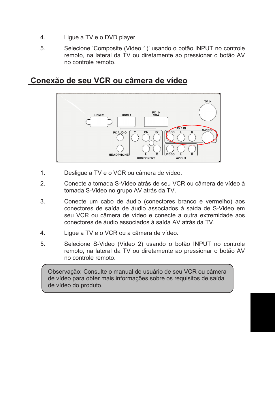 Conexão de seu vcr ou câmera de vídeo | AOC L32W831 User Manual | Page 130 / 139