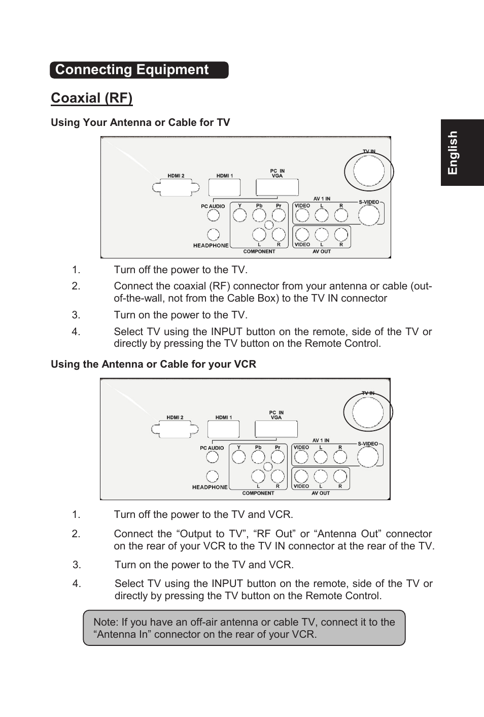 Connecting equipment coaxial (rf), English | AOC L32W831 User Manual | Page 18 / 139