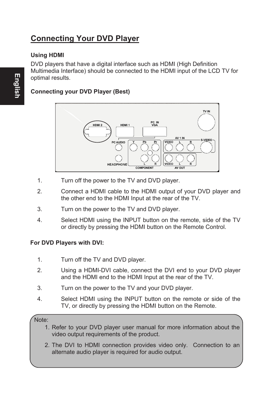 Connecting your dvd player | AOC L32W831 User Manual | Page 23 / 139