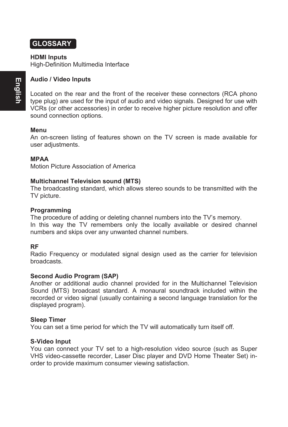 English, Glossary | AOC L32W831 User Manual | Page 35 / 139