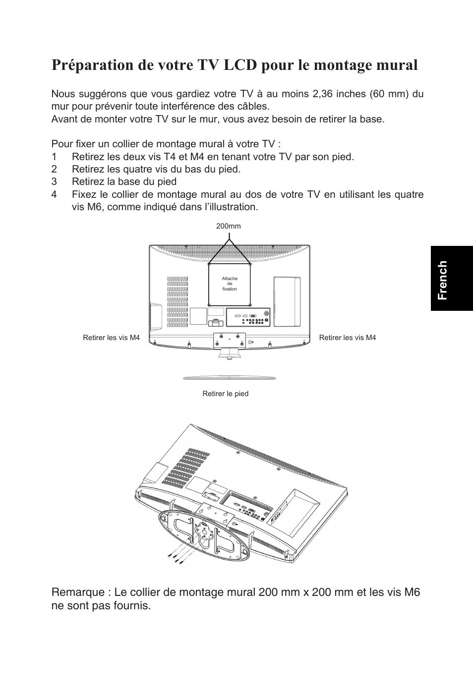 Préparation de votre tv lcd pour le montage mural, French | AOC L32W831 User Manual | Page 44 / 139