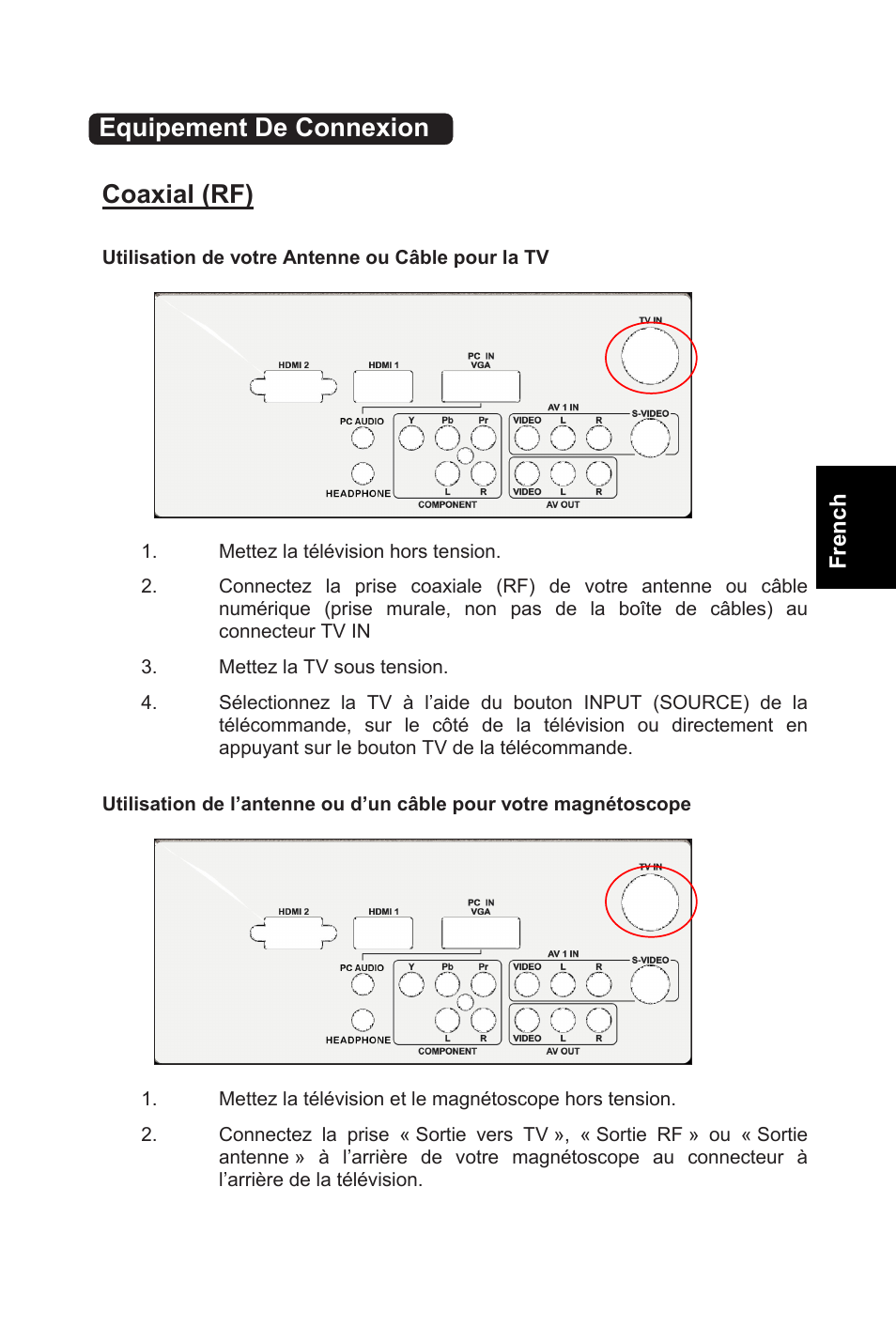 Equipement de connexion coaxial (rf) | AOC L32W831 User Manual | Page 52 / 139