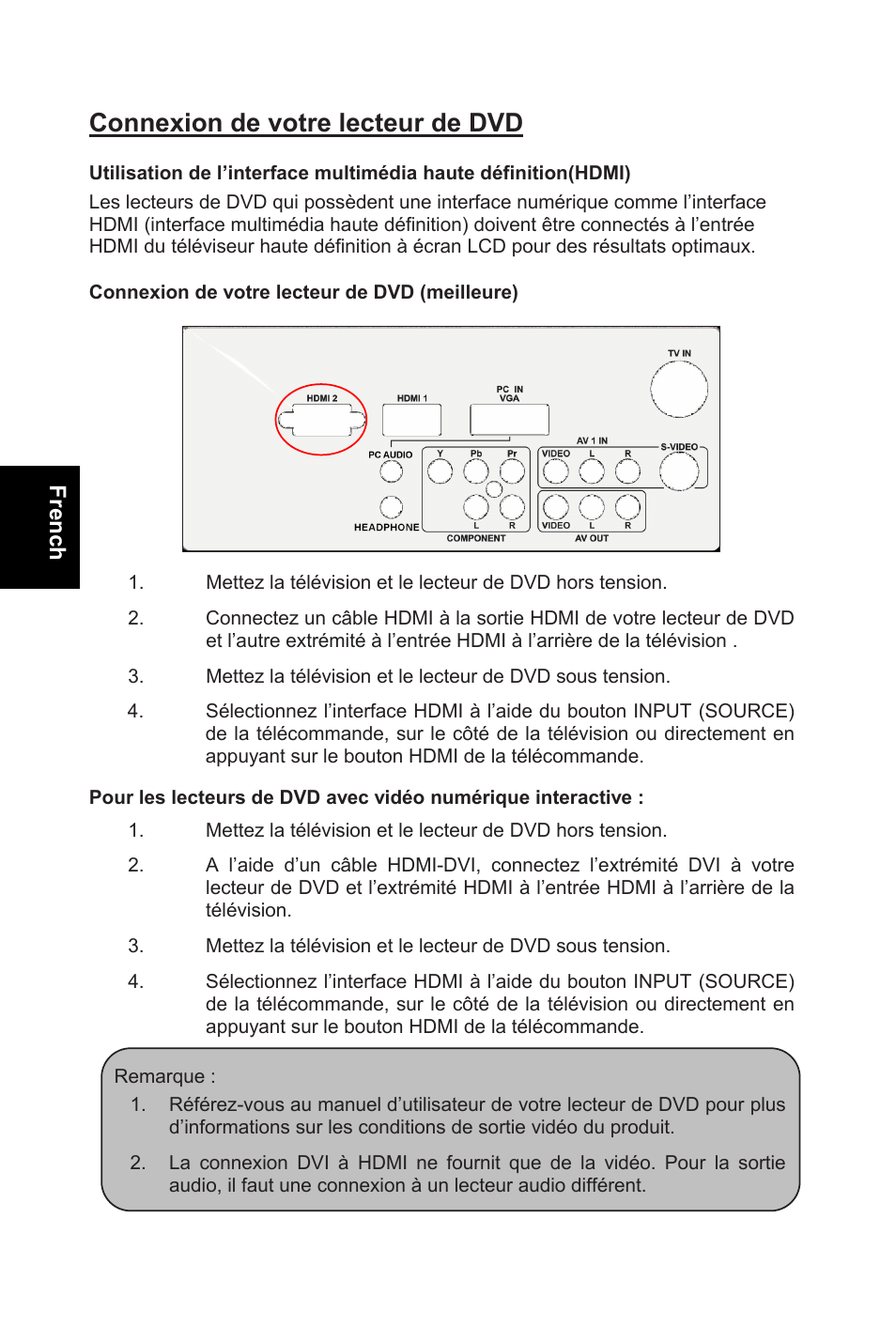 Connexion de votre lecteur de dvd | AOC L32W831 User Manual | Page 57 / 139