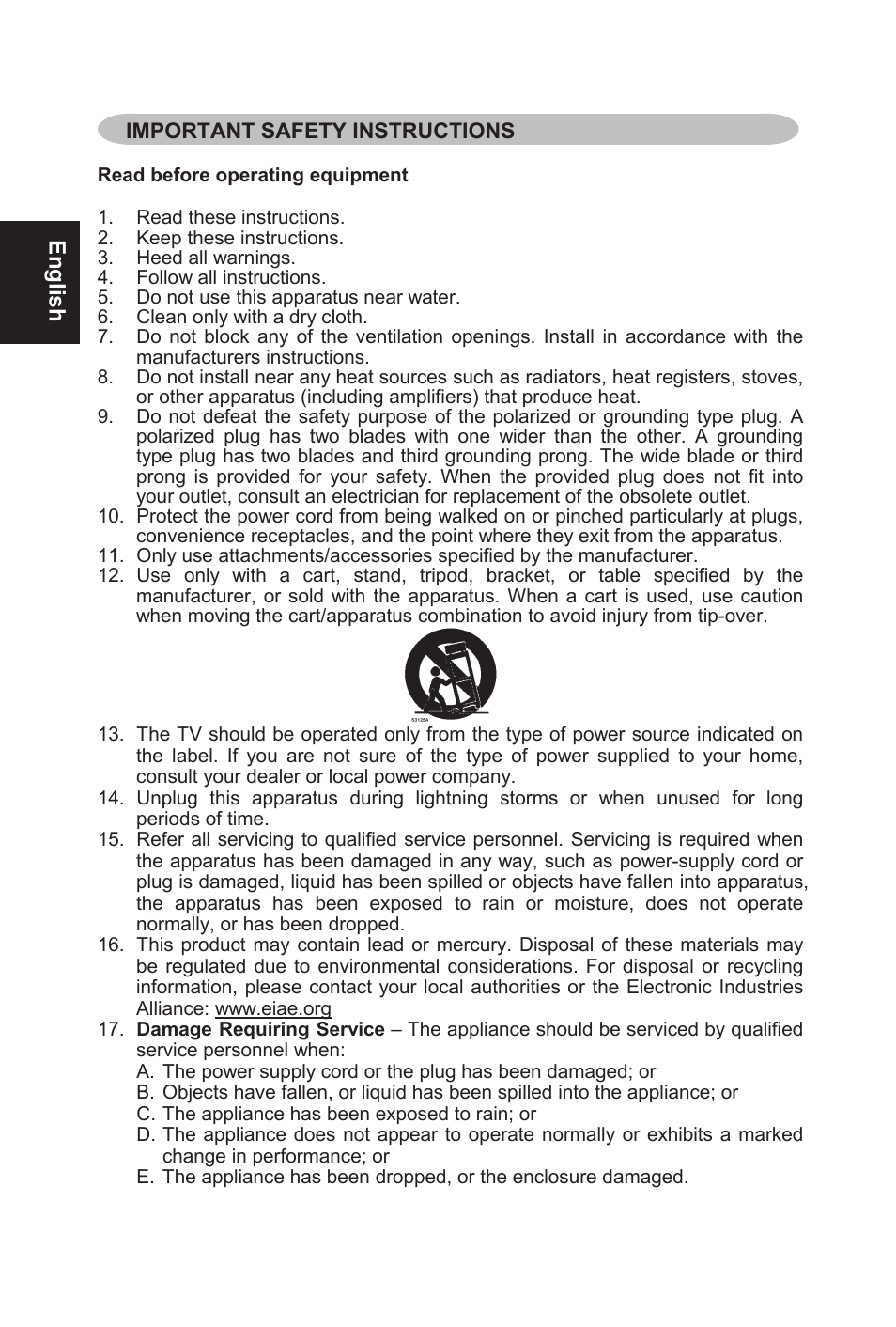 English, Important safety instructions 5 | AOC L32W831 User Manual | Page 7 / 139