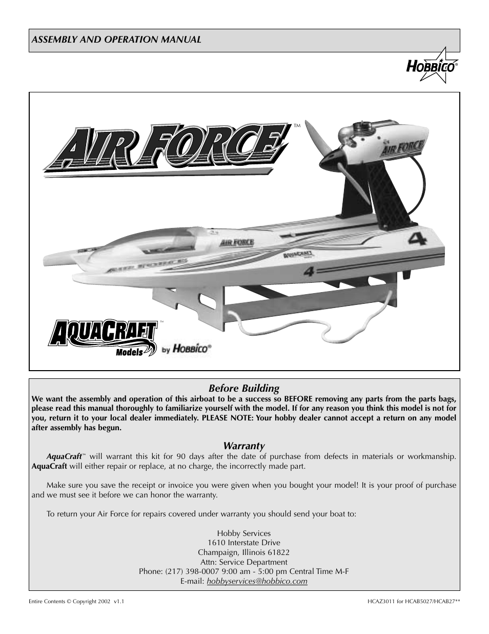 AquaCraft Air Force User Manual | 15 pages