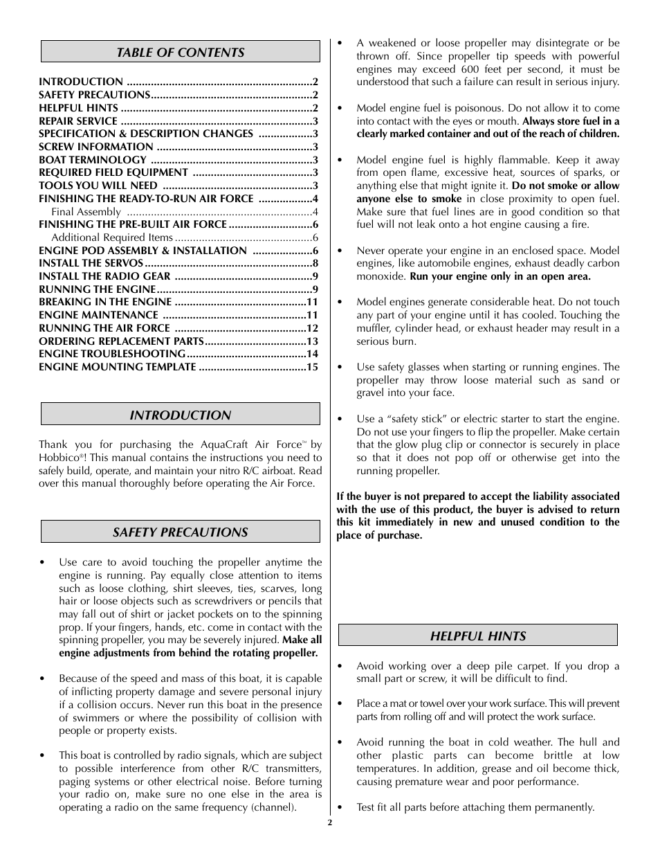 AquaCraft Air Force User Manual | Page 2 / 15