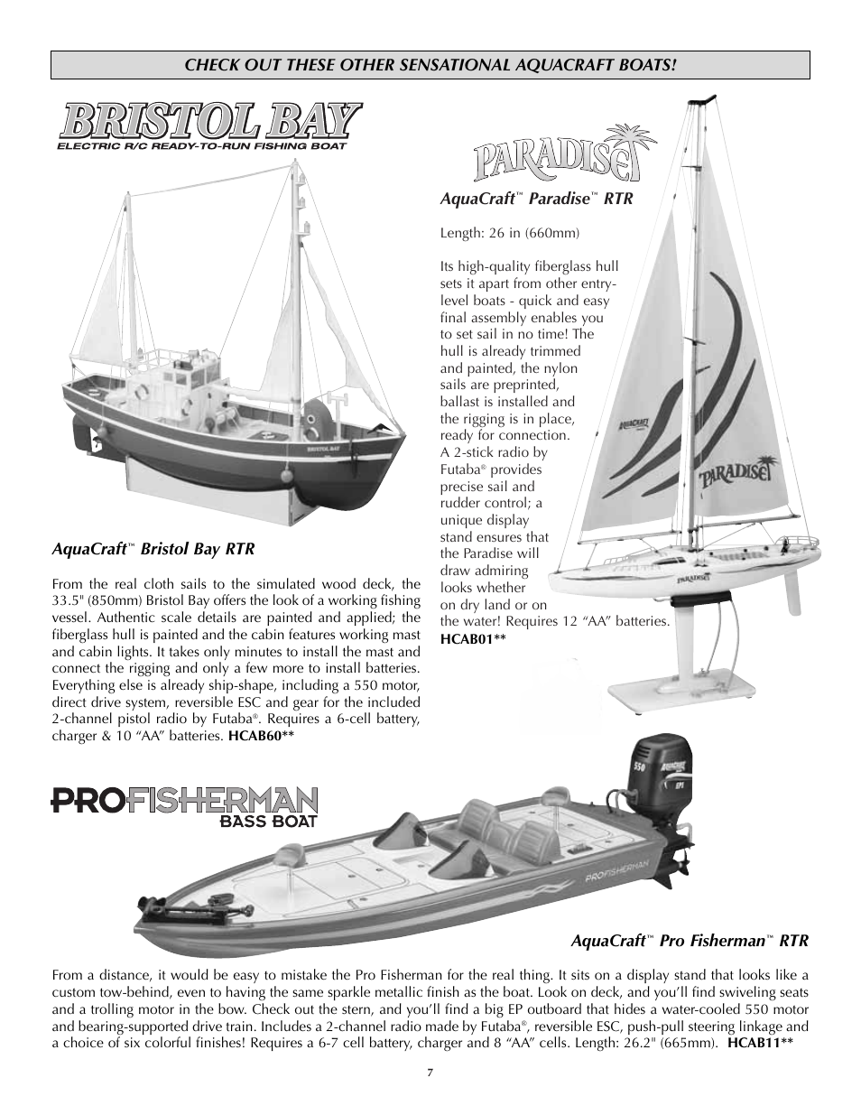 Aquacraft, Paradise, Pro fisherman | Bristol bay rtr | AquaCraft Atlantic User Manual | Page 7 / 8