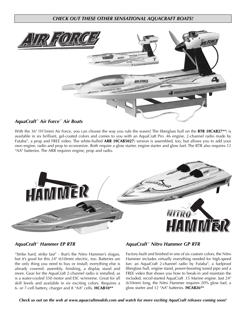 Check out these other sensational aquacraft boats, Aquacraft, Air force | Air boats, Hammer ep rtr, Nitro hammer gp rtr | AquaCraft Atlantic User Manual | Page 8 / 8