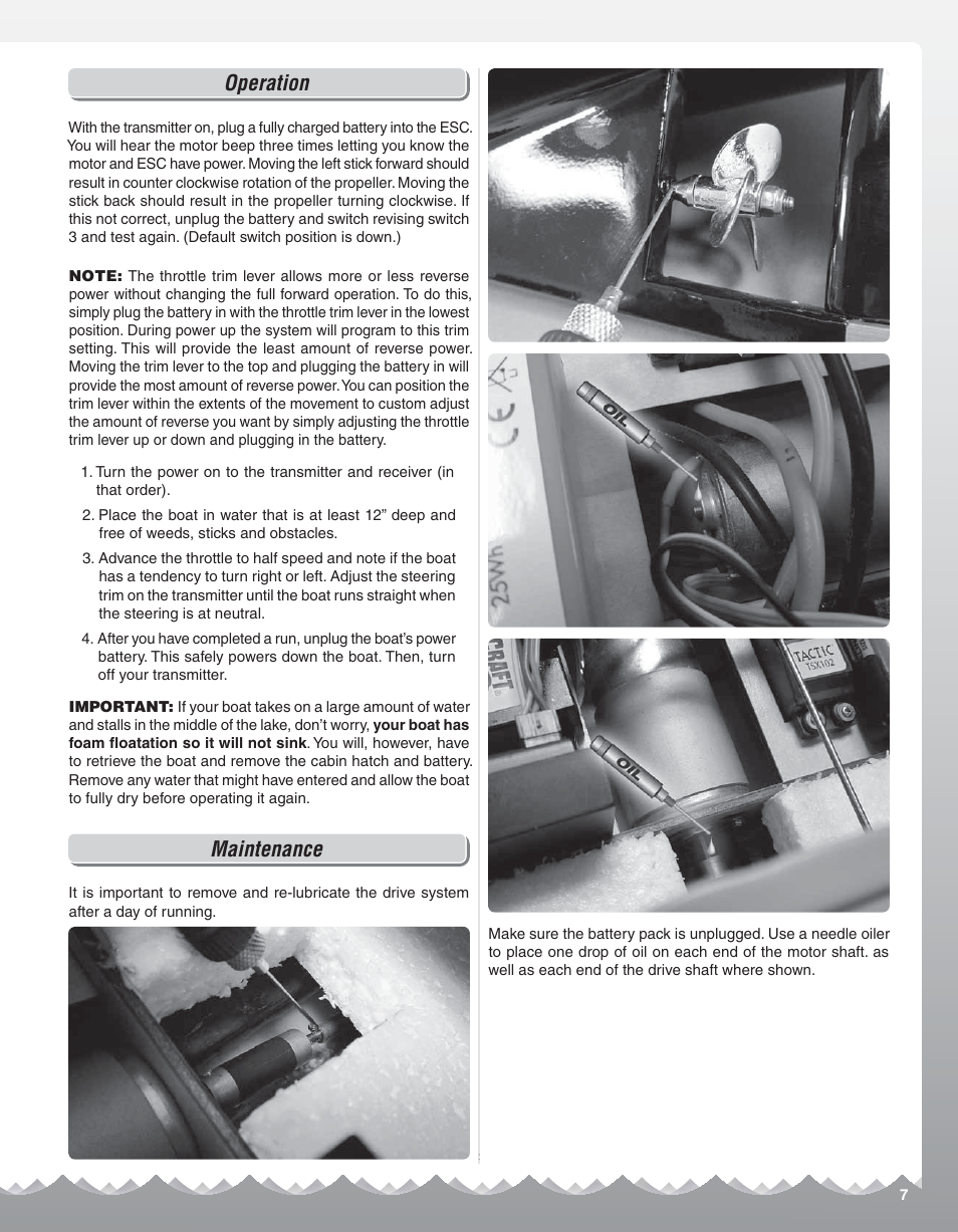 Operation, Maintenance | AquaCraft Atlantic II User Manual | Page 7 / 8