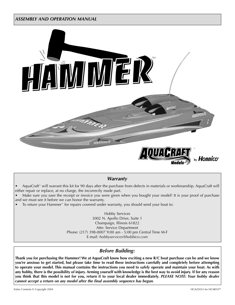 AquaCraft Hammer User Manual | 8 pages